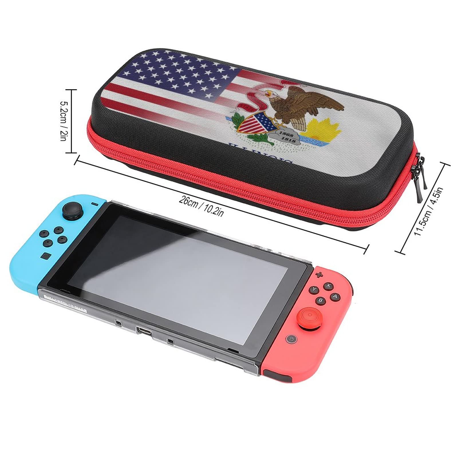 USA Flag & Illinois Nintendo Switch Carrying Case - Portable Travel Cover with 20 Game Card Slots - Perfect for Gaming On-The-Go & Travel Accessories