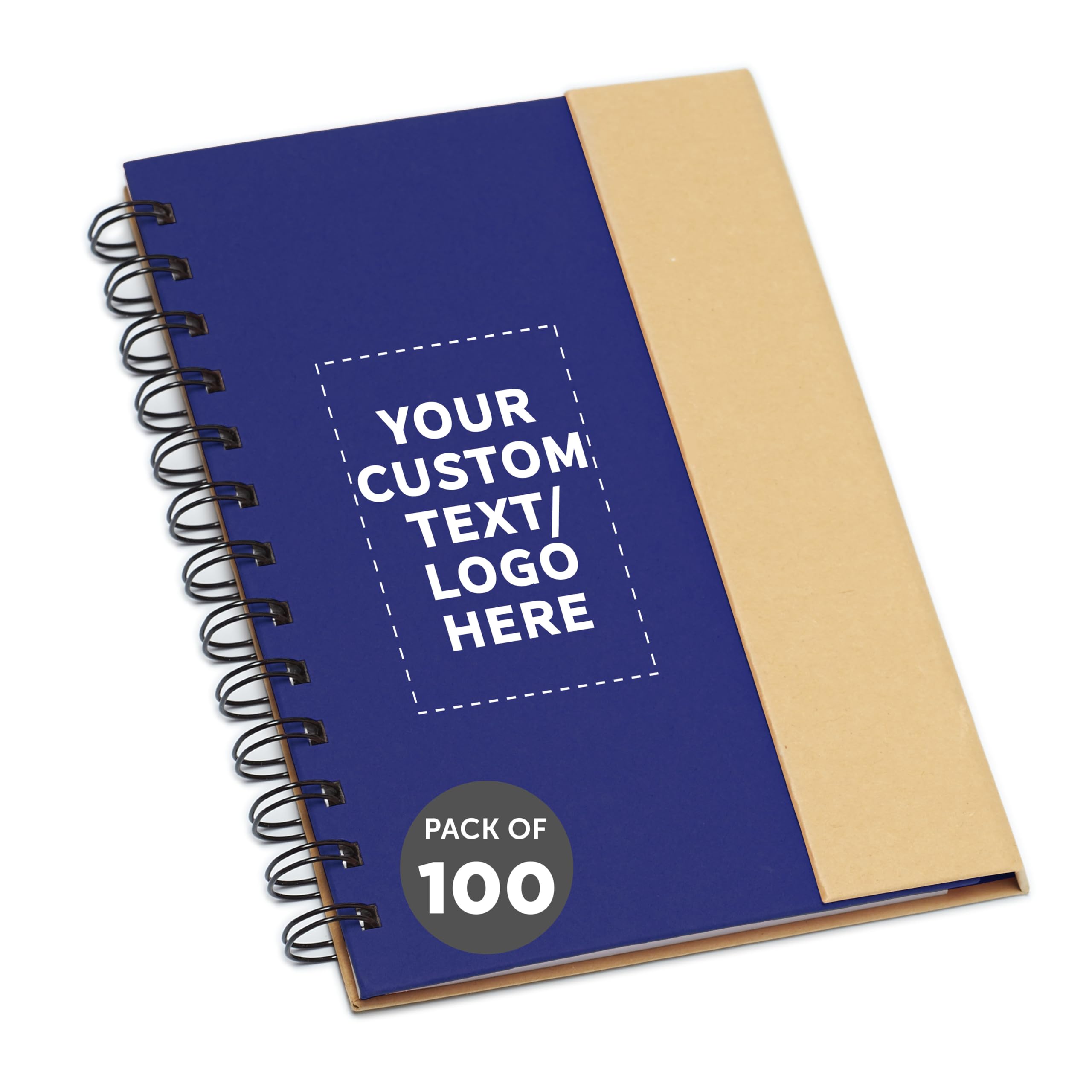 Custom Eco-Friendly Spiral Notebooks with Pens - 100-Pack Bulk Set (Blue) | Personalized School Supplies, Office & Home Use | Sustainable Writing Notebooks for Students, Professionals & Journaling