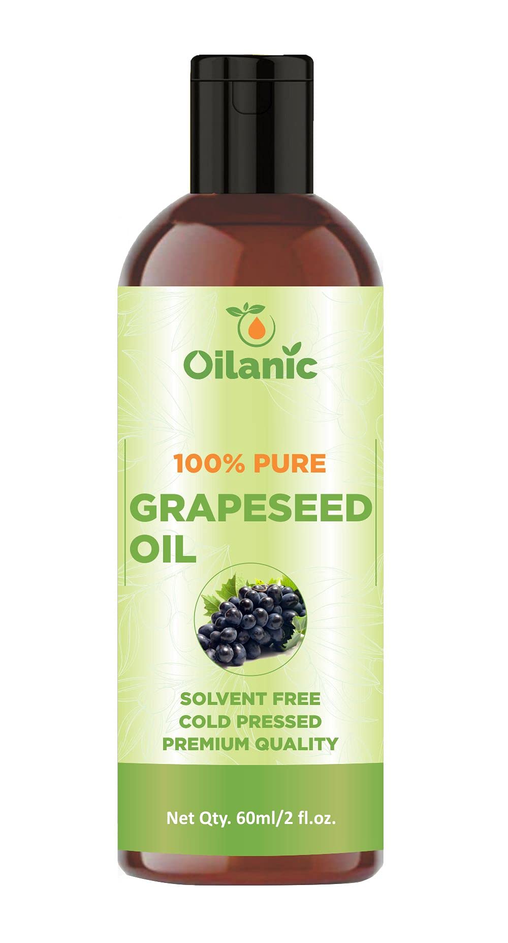 Oilanic 100% Pure Natural Grapeseed Oil - 60ml Cold Pressed Unrefined for Cooking, Skin & Hair Care - Vegan, Non-GMO, Gluten Free - Perfect for Salad Dressing, Massage & DIY Beauty Recipes