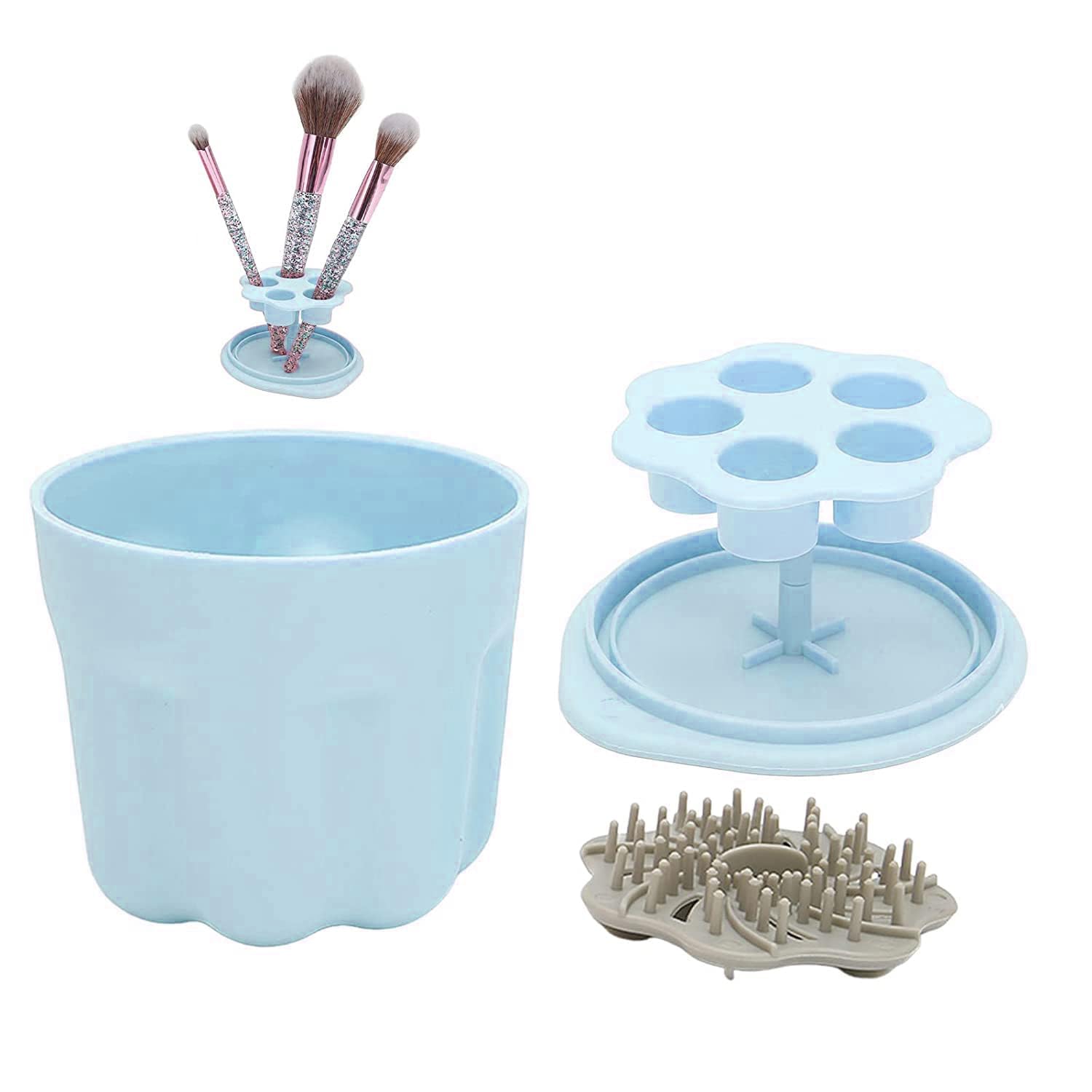 Professional Makeup Brush Cleaning Bowl - Watercolor Painting Brush Washer & Holder Stand for Drying - Multicolor Makeup Brush Scrubber for Women & Girls at Home - Perfect for Salon, Travel & DIY Beauty Care (1pc)
