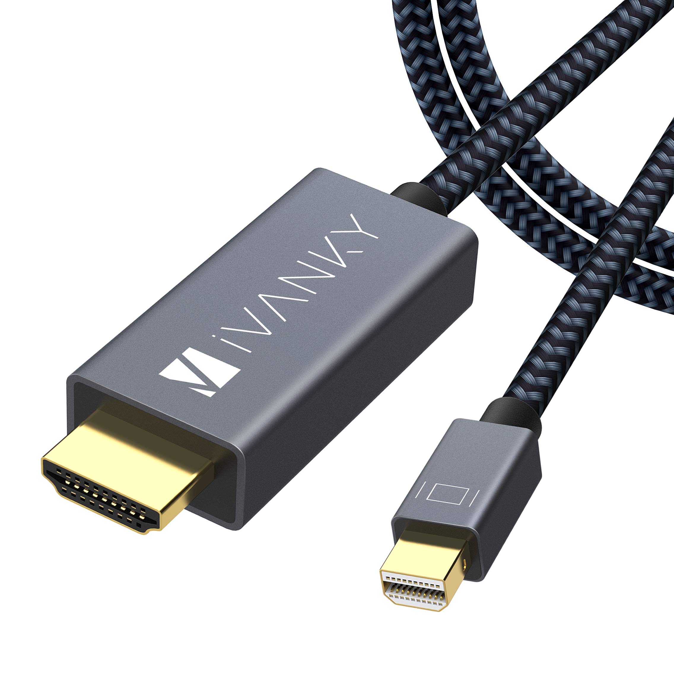 IVANKY Mini DisplayPort to HDMI Cable 10ft - Nylon Braided & Aluminum Shell - 4K@60Hz Adapter for MacBook Air/Pro, Surface Pro/Dock - Connect to Monitor, TV, Projector (Space Grey) - Ideal for Home Office, Gaming & Presentations