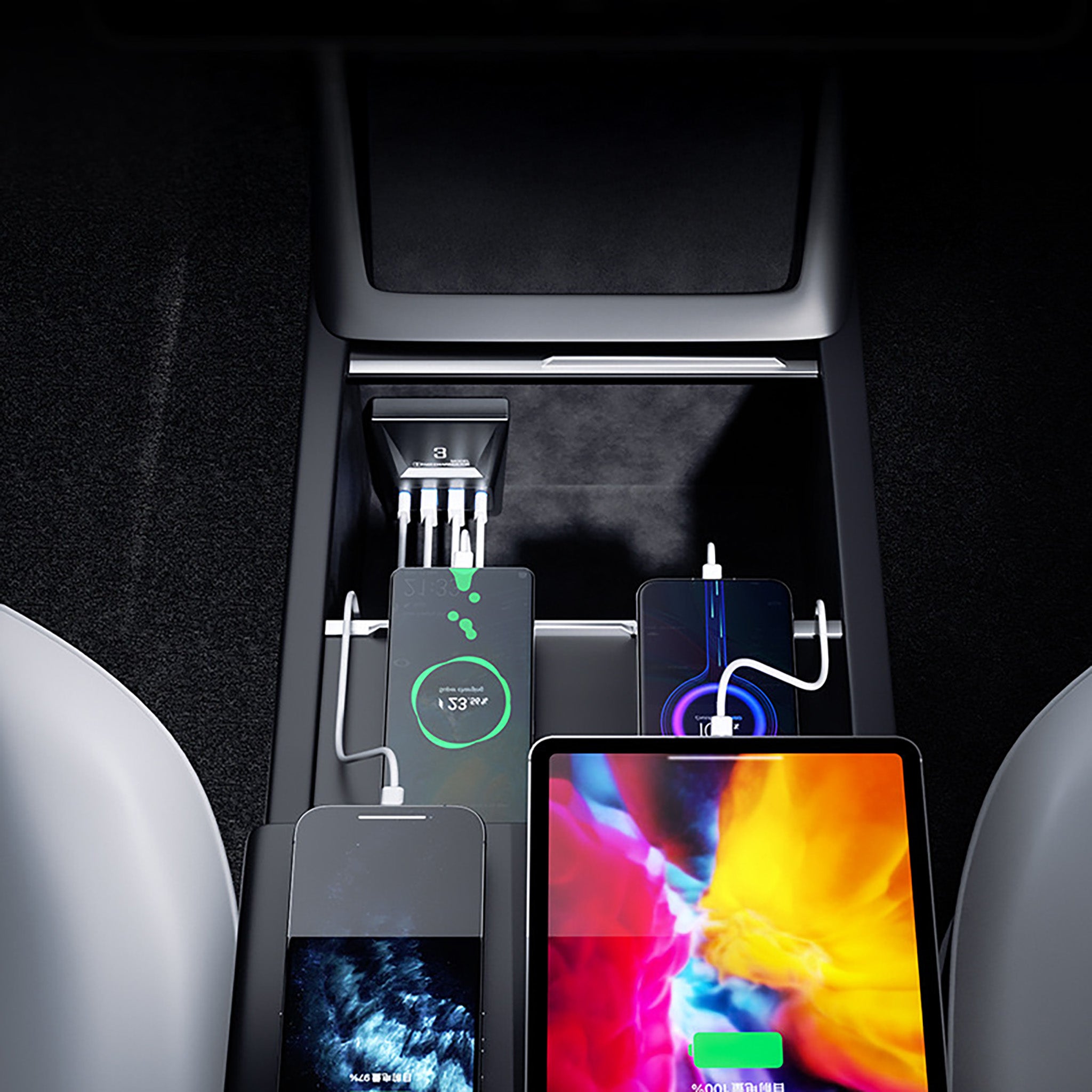 Premium 6-in-1 USB Hub Docking Station for Tesla Model 3/Y (2024+) - Fast Charging, Data Sync, Expand Connectivity - Perfect for Road Trips & Office Use
