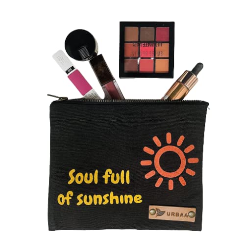 Black Canvas Zipper Pouch for Travel - Waterproof Makeup & Jewelry Organizer Bag - Perfect for Toiletries, Accessories & Small Essentials Storage