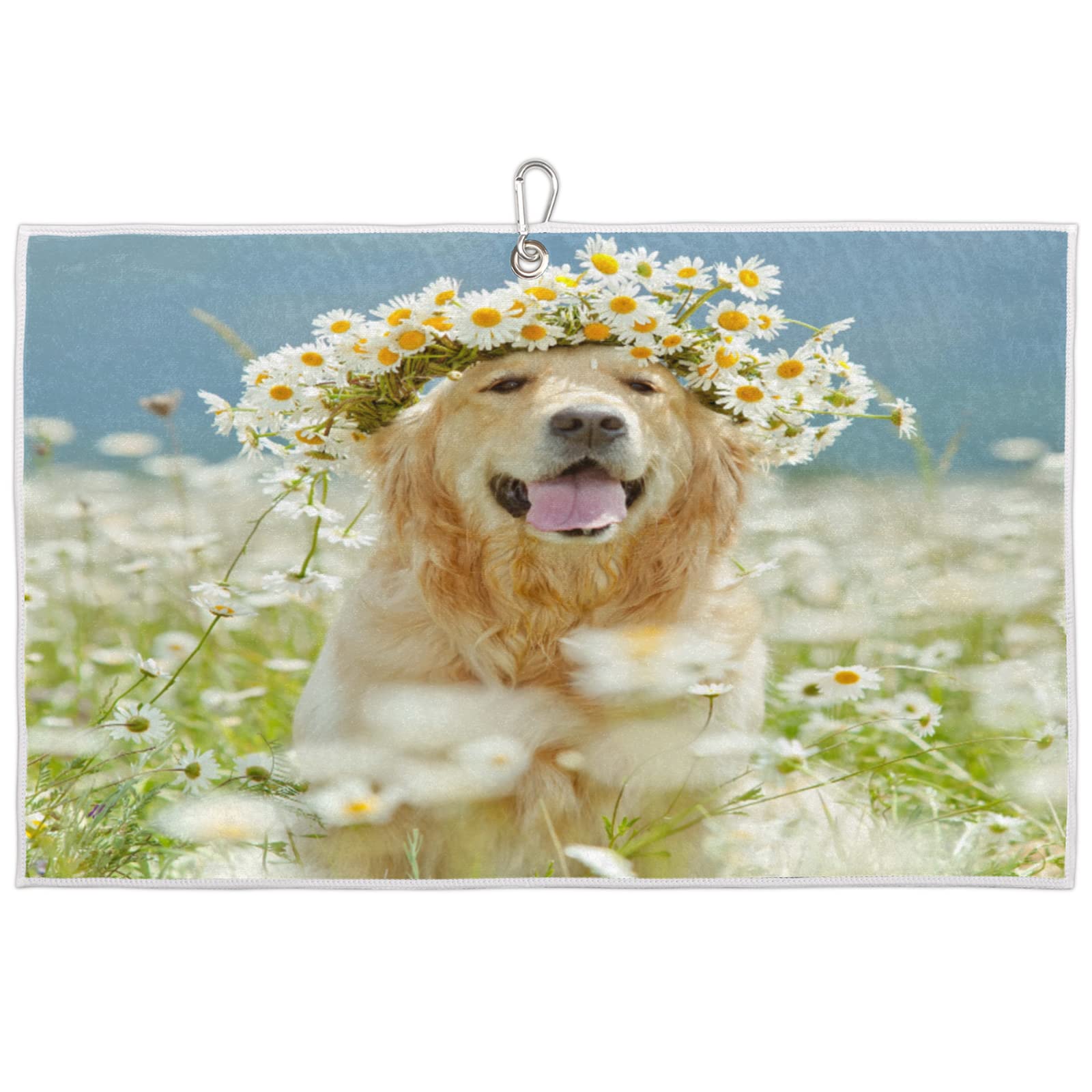 Golden Retriever Dog Flower Golf Towel - Quick Dry Microfiber Golf Club Cleaning Towel for Bags | Lightweight Gym & Workout Towel for Fitness, Camping, Outdoor Sports | Perfect for Golfers & Pet Lovers