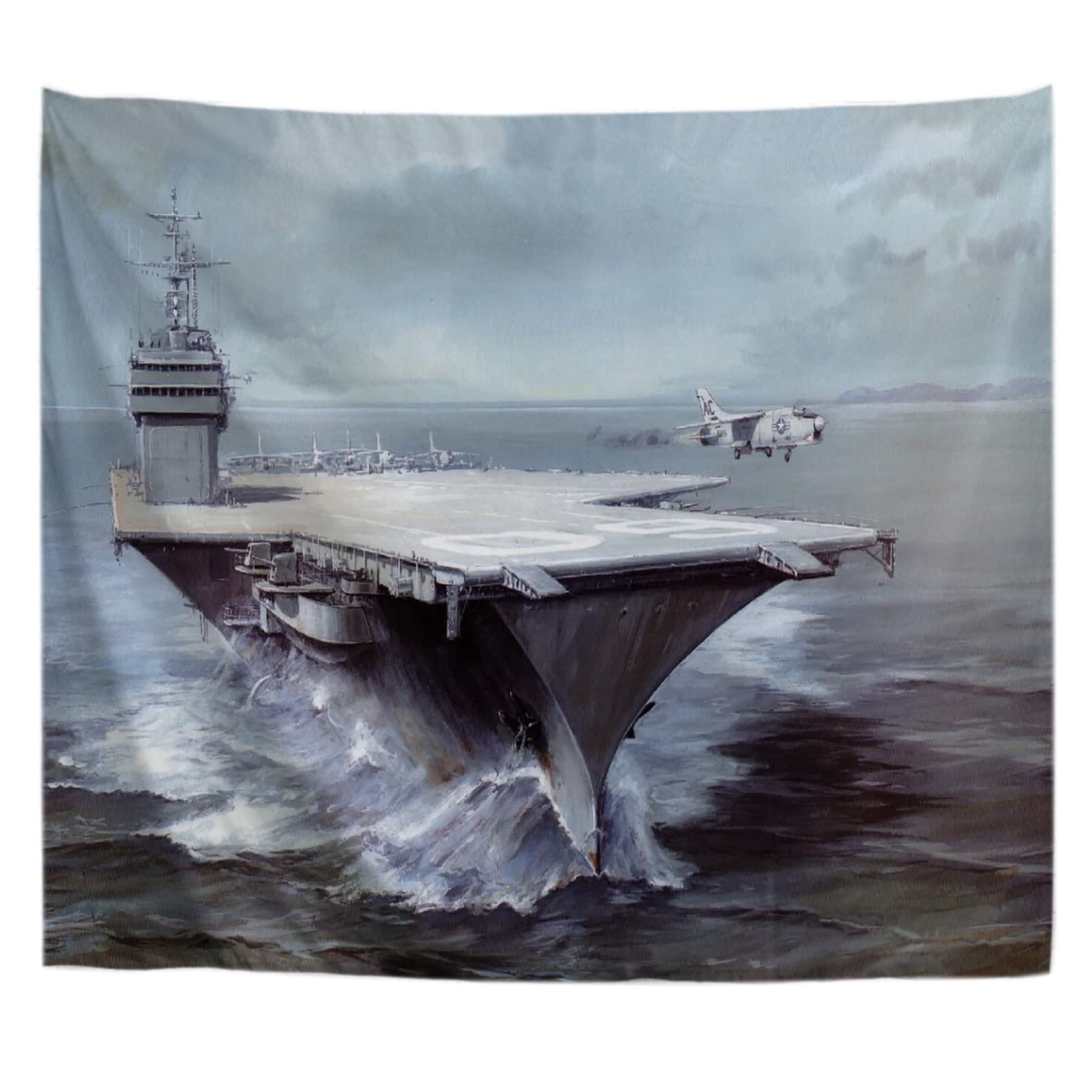 Navy Aircraft Carrier Wall Tapestry - A.Monamour Large 60x90 Inch Fabric Art Print for Bedroom, Dorm & Living Room Decor | Military Theme Home Mural for Navy Enthusiasts & Patriotic Room Design