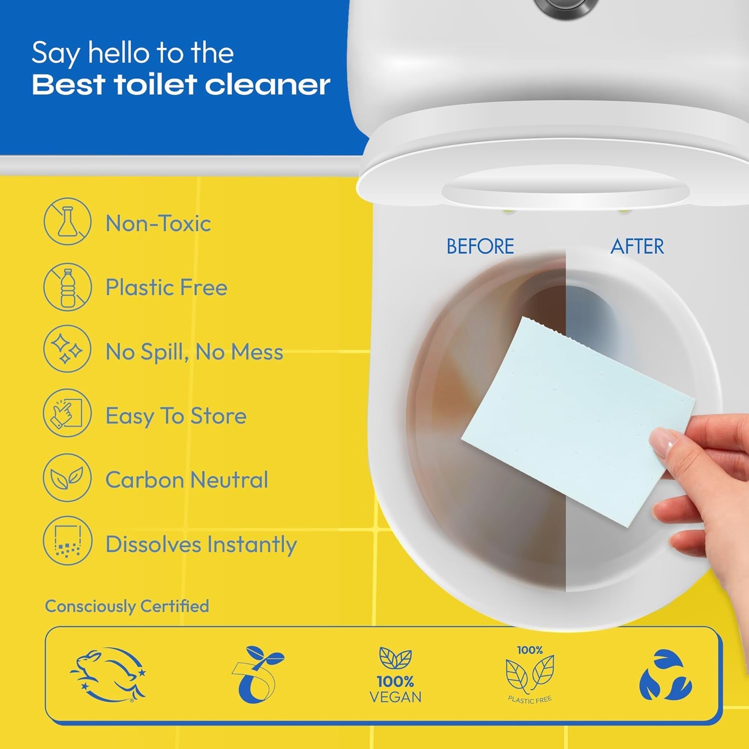 Eco-Friendly FOMIN Non-Toxic Toilet Bowl Cleaner Strips (90 Count) - Plastic-Free, Septic Safe Cleaning Tablets for Stains & Odor Removal | Perfect for Homes, Hotels & RV Bathrooms