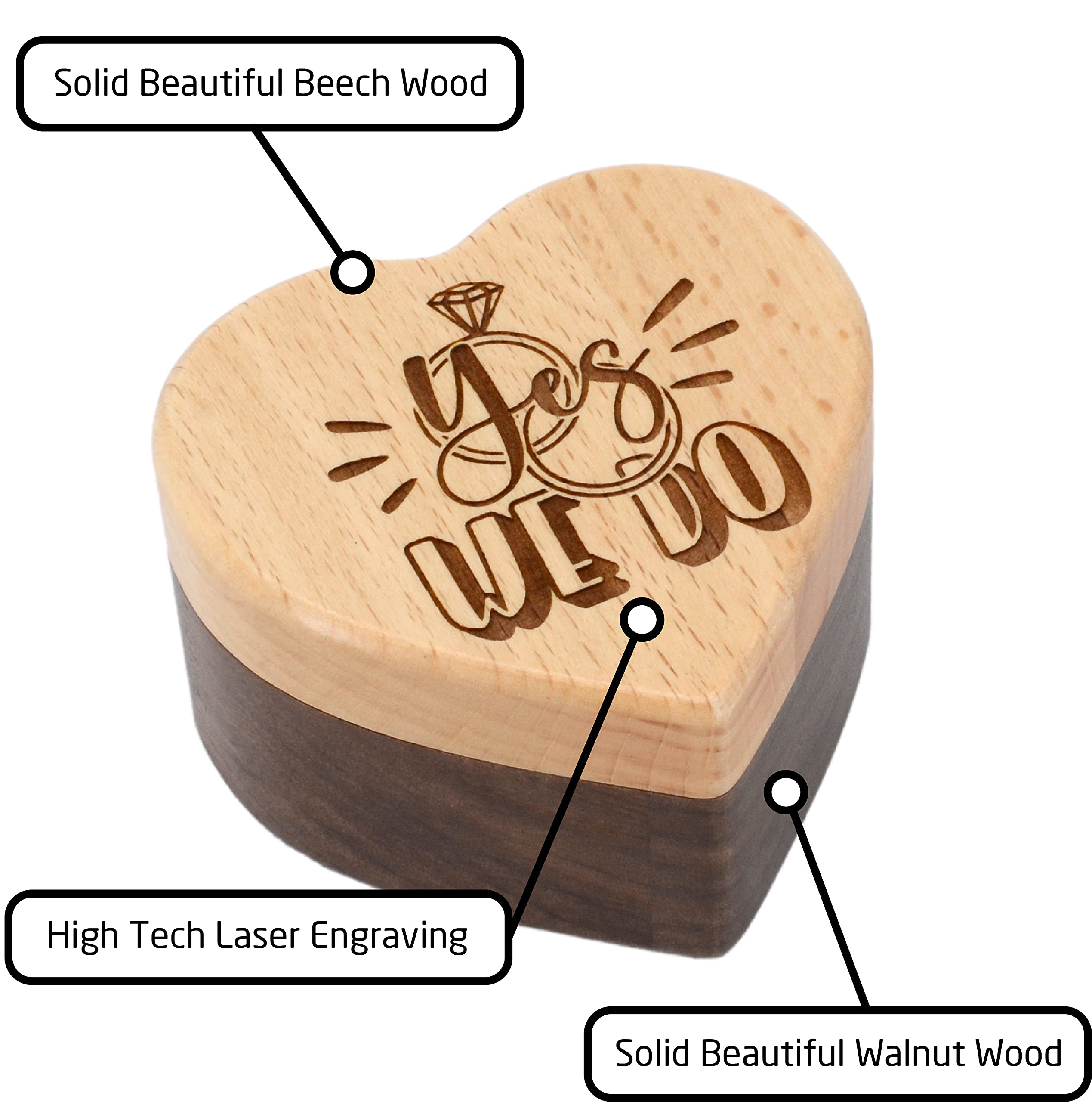 Engraved Wooden Heart Ring Box for Wedding Ceremony - 'Yes We Do' Ring Bearer Box - Perfect for Proposals, Vows & Romantic Gift Giving
