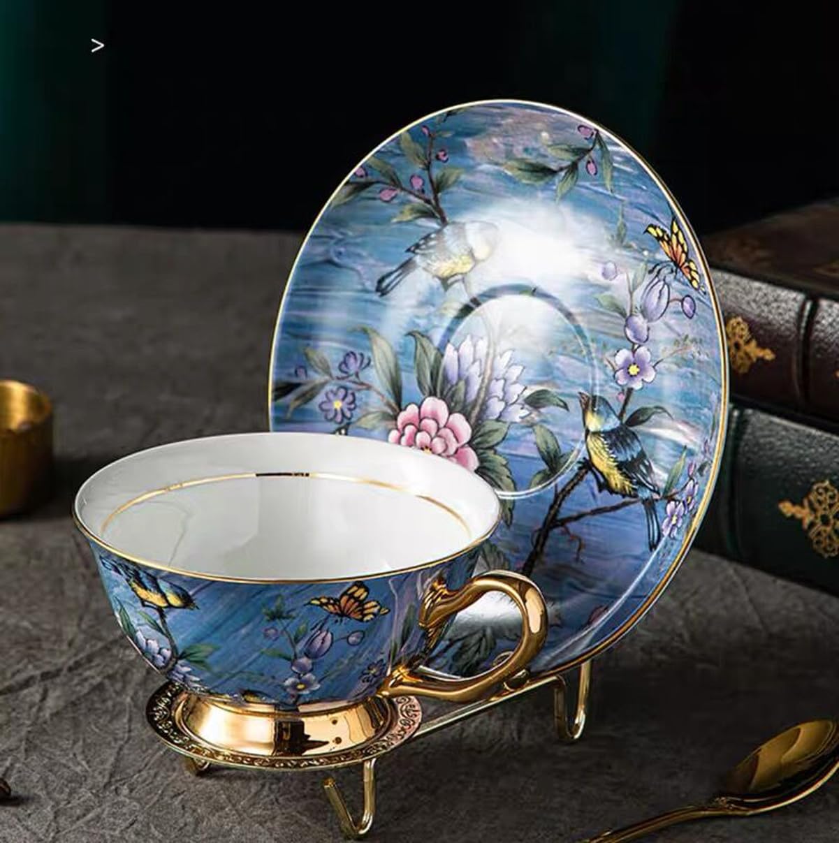 YBK Tech European Style Bone China Tea & Coffee Cup Set with Saucer - Elegant Blue Purple Birds and Trees Design for Breakfast, Home, and Kitchen Use | Perfect for Afternoon Tea, Coffee Breaks, and Dining Decor