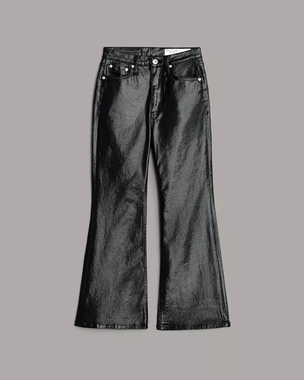 Casey Coated High Rise Ankle Flare Jeans - Black Faux Leather Pants for Women | Chic Office Wear & Night Out Outfits
