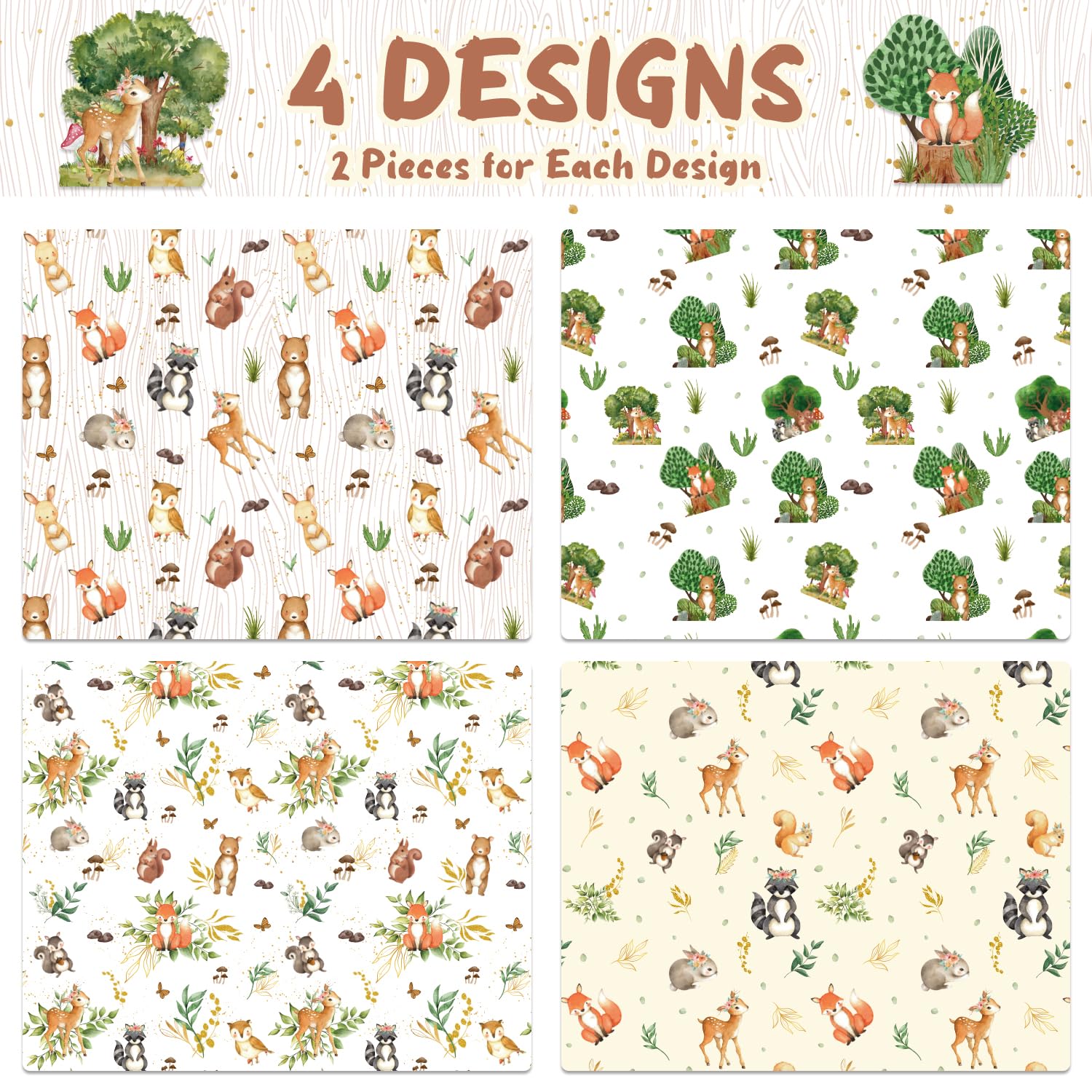 Premium Woodland Wrapping Paper for Baby Shower - 8 Large Sheets (27