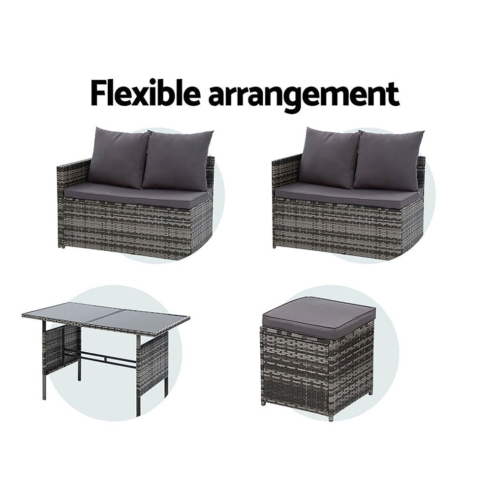 9-Piece Wicker Outdoor Patio Furniture Set - Mixed Gray Color - Perfect for Garden, Poolside, and Backyard Relaxation