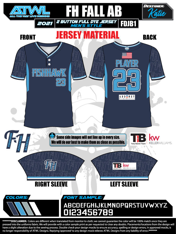 Fishhawk Advanced Baseball 2021 Men's 2-Button Jersey - Comfortable & Durable for Games, Practice & Casual Wear