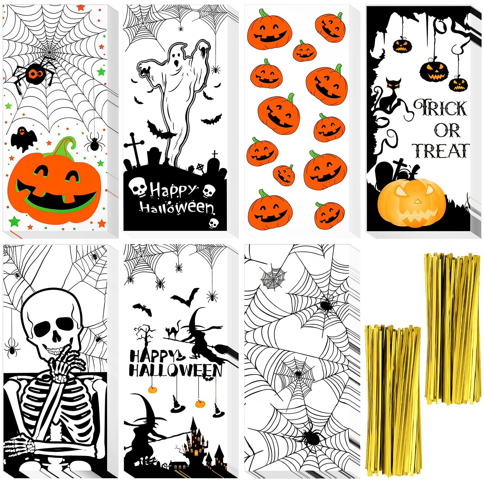 Zonon 140-Piece Halloween Treat Bags - Bulk Clear Plastic Candy Favor Bags with 150 Twist Ties for Halloween Party Supplies | Perfect for Trick-or-Treating, Classroom Treats & Party Favors