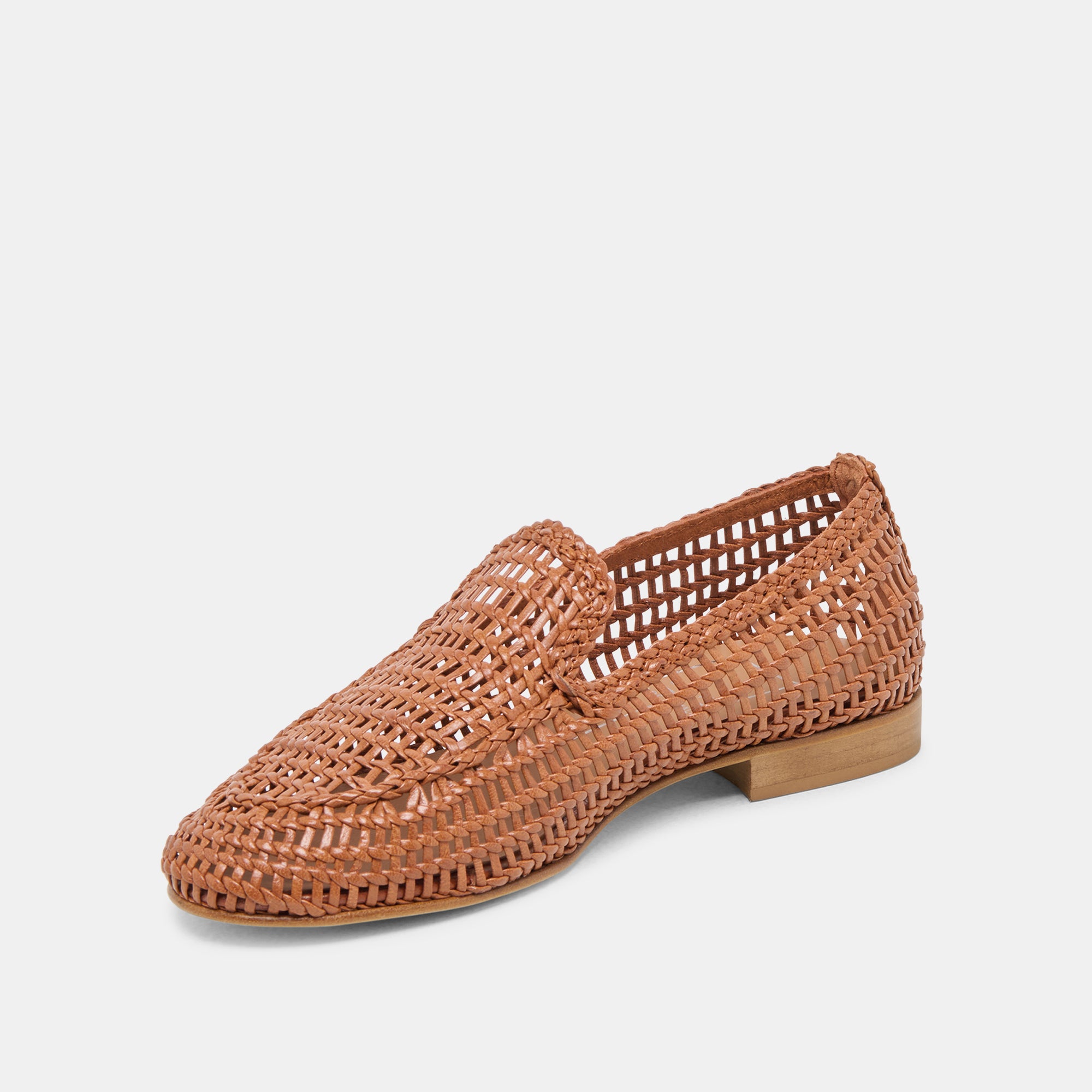 ARMOND FLATS COGNAC WOVEN LEATHER SHOES - Women's Comfortable Slip-On Loafers for Work, Office & Casual Wear