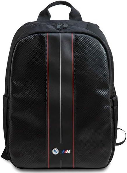 BMW Carbon & Red Stripe Laptop Backpack for 16 Inch - Black Water-Resistant Business Travel Backpack with USB Charging Port - Perfect for Work, School & Commuting