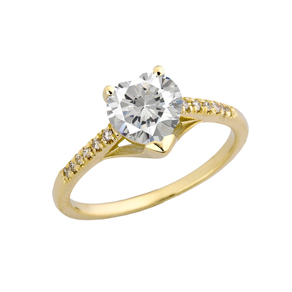 10K Yellow Gold Diamond Solitaire CZ Heart Engagement Ring for Women - Proposal Wedding Promise Ring - Perfect for Valentine's Day, Anniversary & Romantic Gifts
