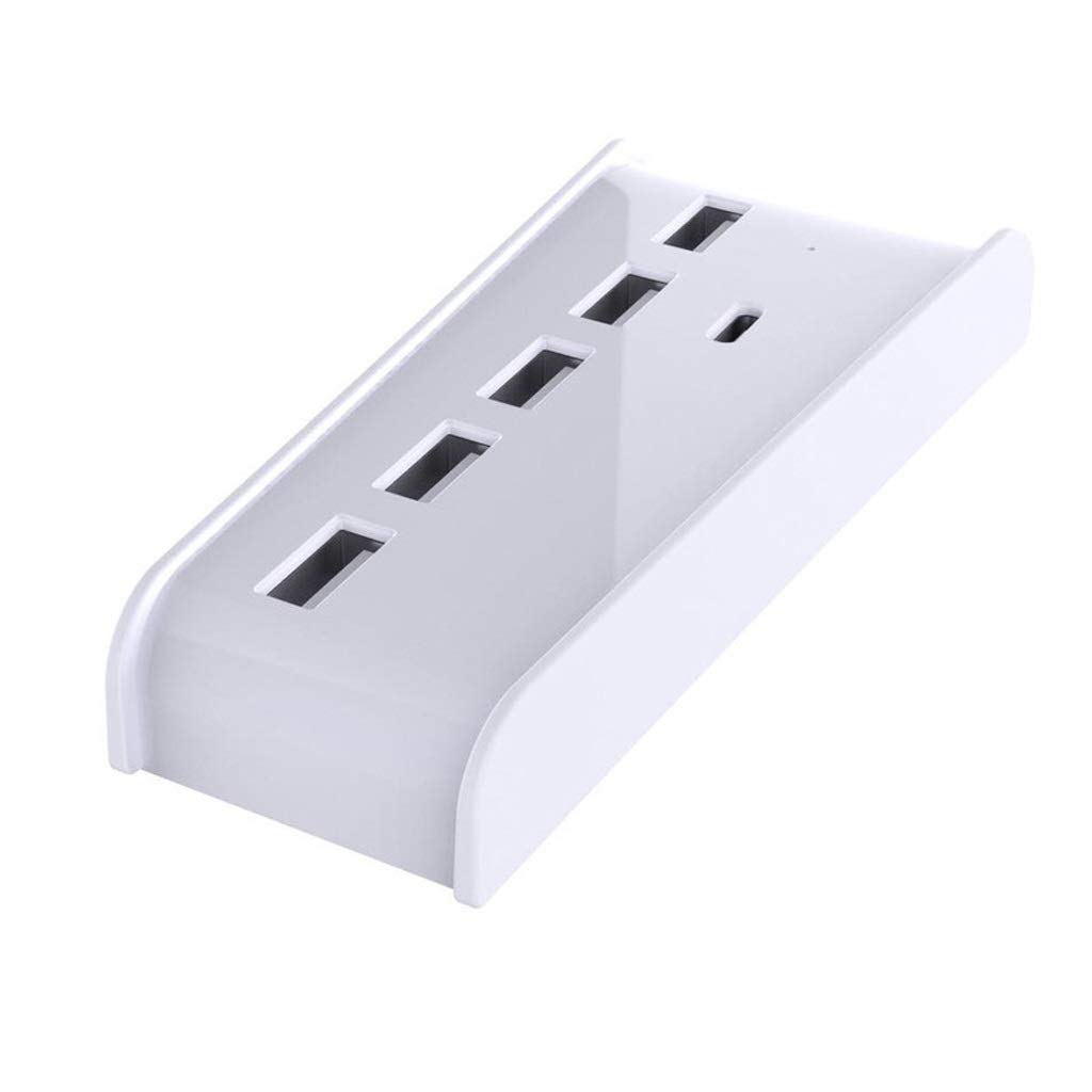 JUTHF 5-Port USB 3.0 Hub High-Speed Data Splitter Adapter for PS5/PS4/Xbox/PC - Multi-Port Charging Stand with LED Indicator (White) - Perfect for Gaming Setup & Home Office Organization