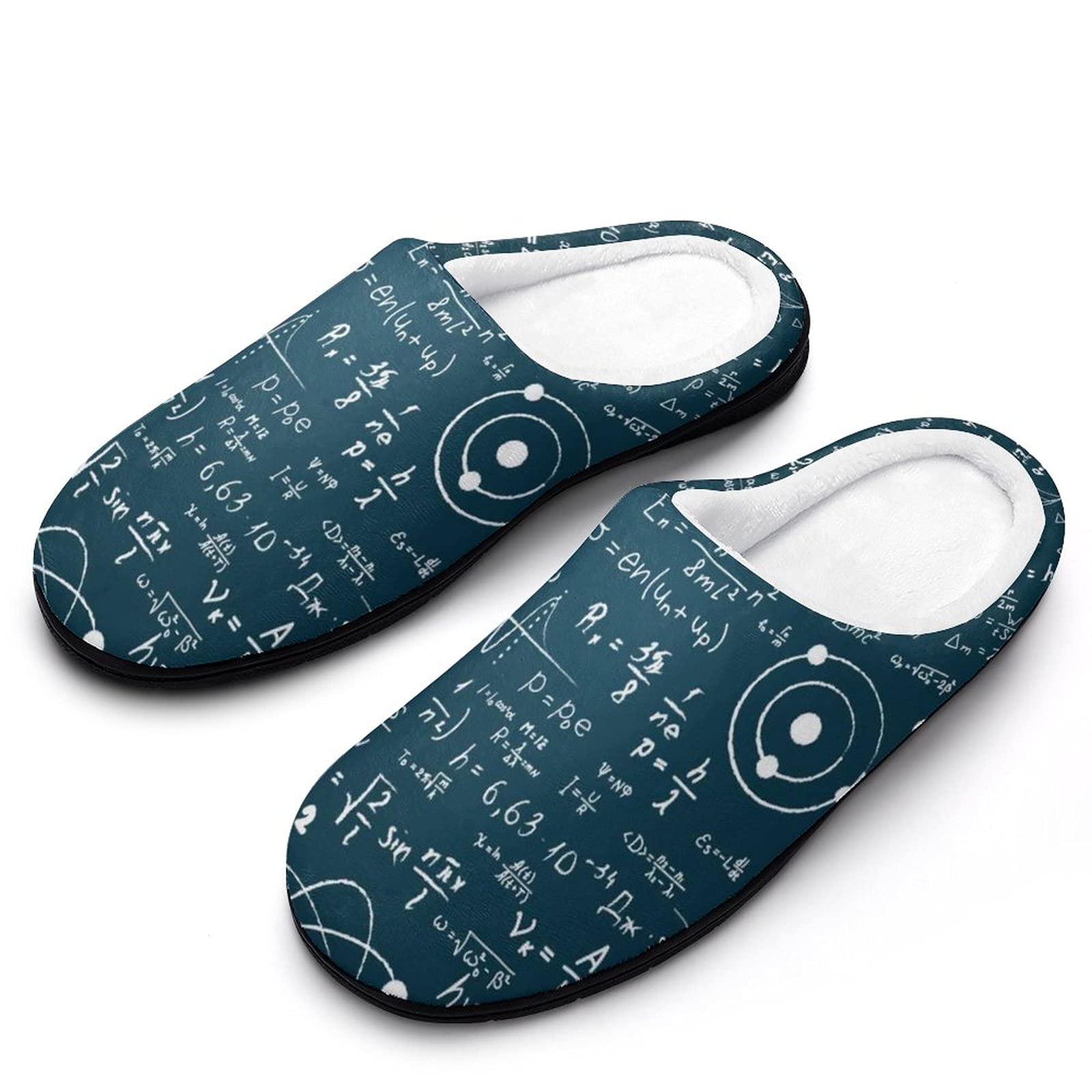 BAIKUTOUAN Men's Cotton Slippers - Winter Warm Soft Comfortable House Shoes with Science Formula Print | Physical Mathematics Design for Indoor & Home Wear