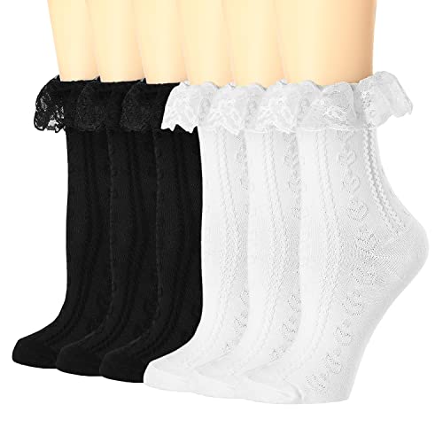 6pairs( 3black+3 White-lace Style3)
