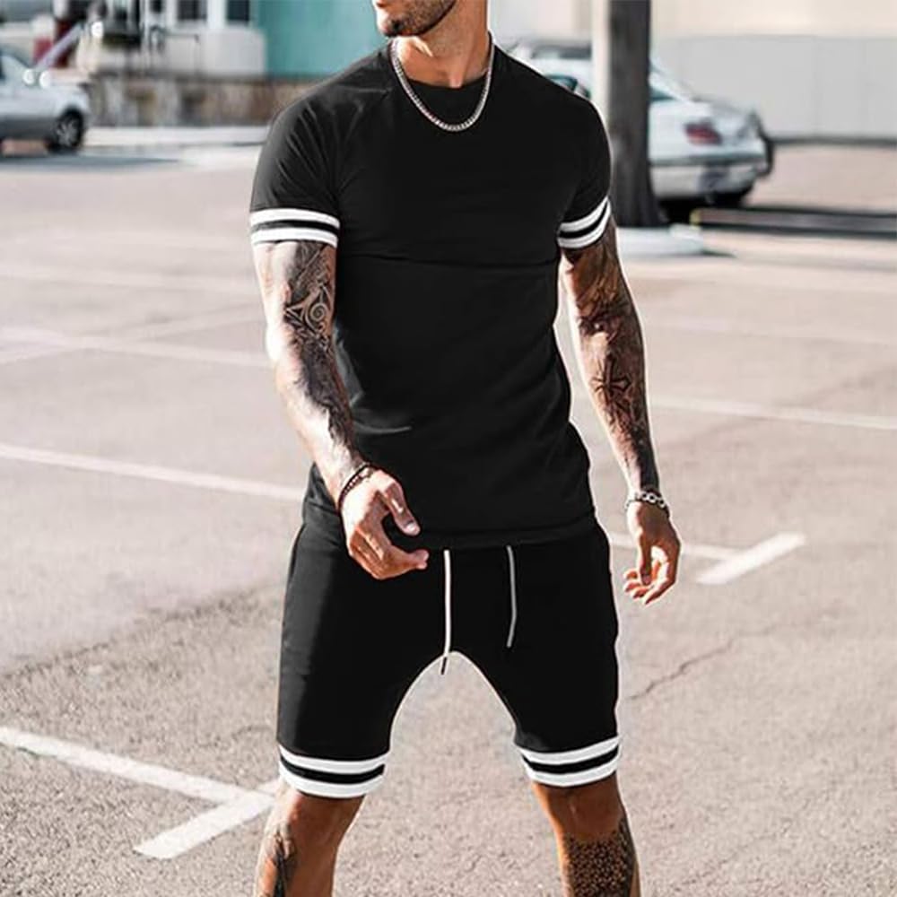 Men's 2-Piece Short Sets - Summer Short Sleeve Tracksuit Outfit with Pockets | Casual Lounge Wear & Athletic Comfort for Home, Gym, and Outdoor Activities