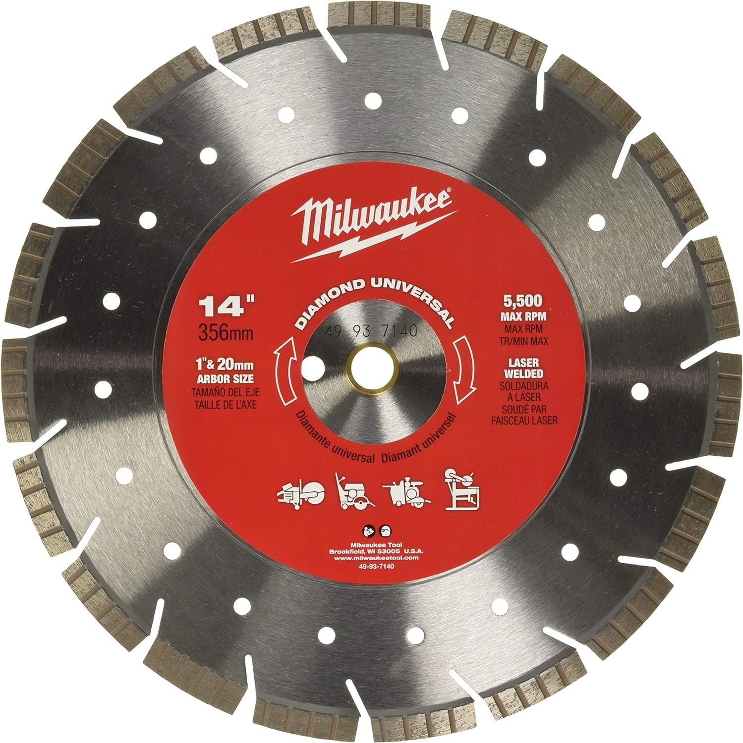 Milwaukee 49-93-7140 14-Inch Diamond Universal Segmented-Turbo Blade for Concrete, Masonry & Tile - Perfect for Cutting, Grinding & Demolition Projects