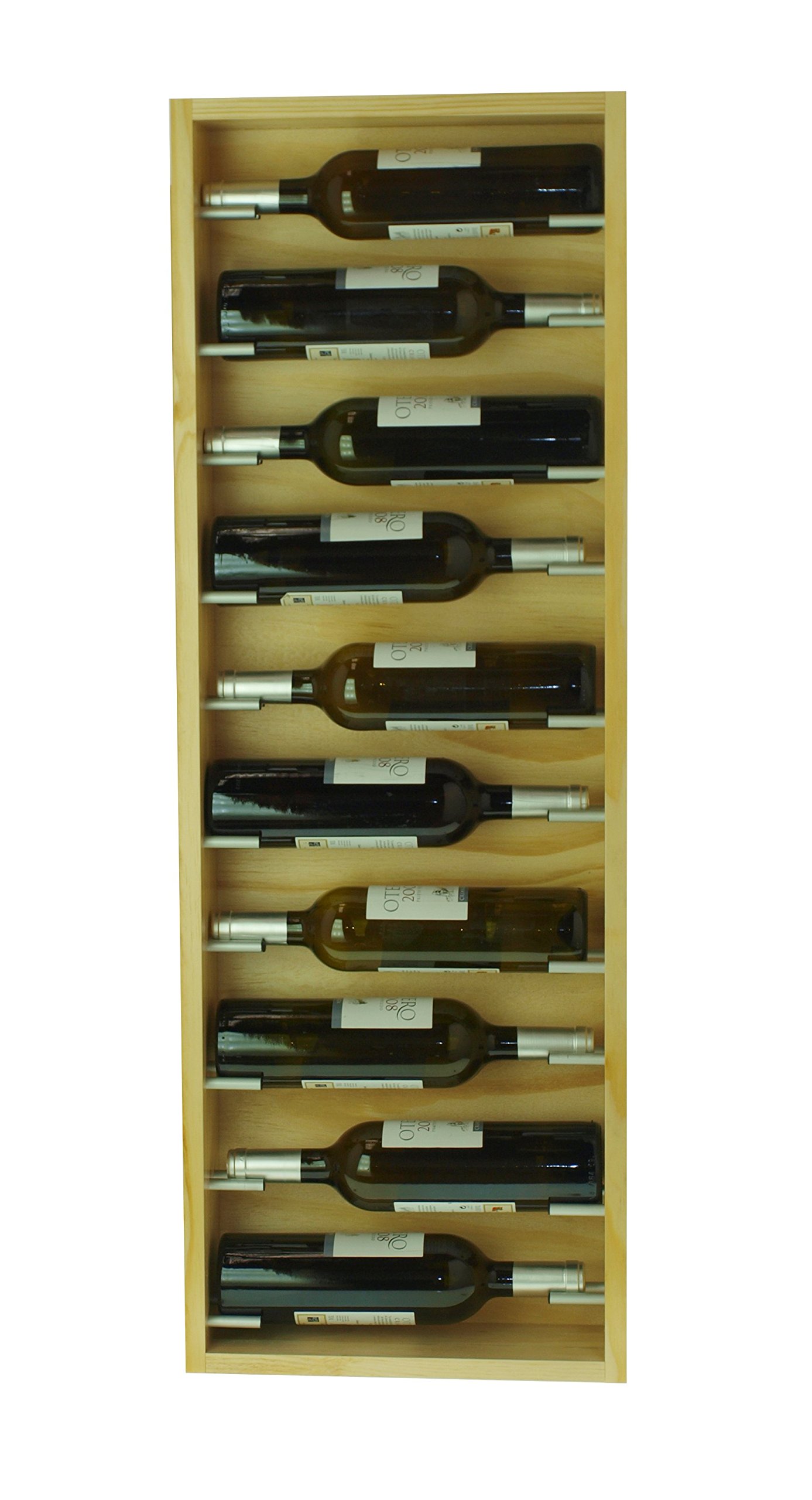 Ex9177 Natural Varnished Wall Mounted Wine Rack - Holds 10 Bottles - Perfect for Kitchen, Dining Room or Bar Storage Organization