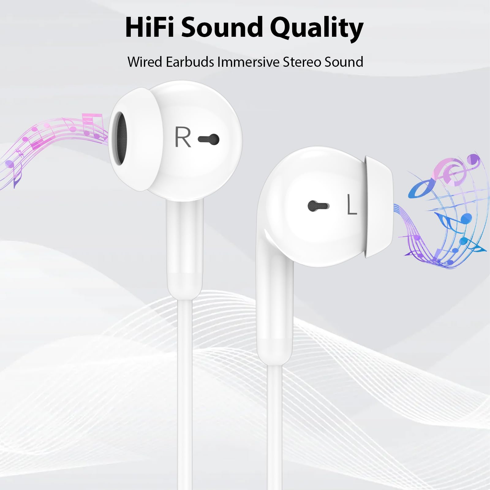 3.5mm Wired Earbuds with Microphone, Noise Cancelling HiFi Stereo Headphones - Perfect for School, Online Classes, Gaming & Work - Compatible with Chromebook, Samsung A42/A32/A15/A14/A12/S10e/A03s (White)