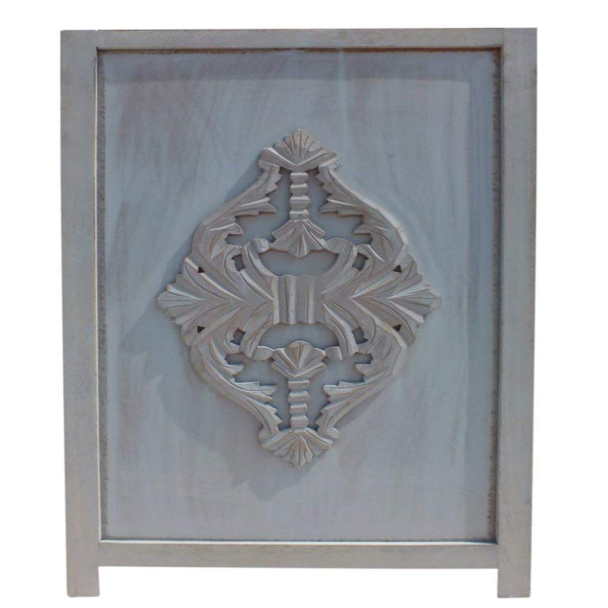 TUP The Urban Port 3-Panel Wooden Room Divider with Traditional Carvings & Cutouts - Blue Privacy Screen for Home, Office, Studio or Event Decoration