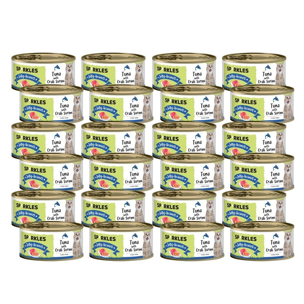 24-Pack Sparkles Gravylicious Jellylicious Wet Cat Food - 80g Cans with Chicken, Tuna & Salmon - Healthy Nutritious Meal for Adult & Senior Cats - Perfect for Daily Feeding & Weight Management