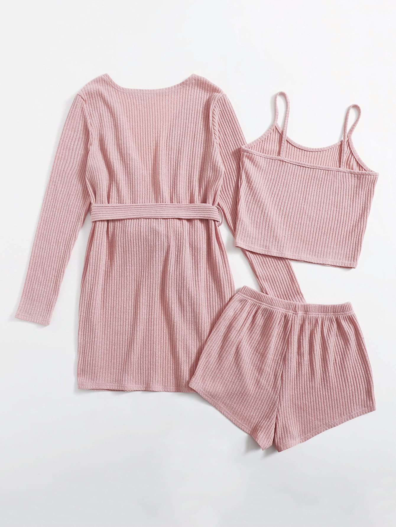 SOLY HUX Women's 3-Piece Lounge Set - Soft Rib Knit Sleepwear Pajama Set with Cami Top, Shorts & Cardigan Robe - Cozy Home Wear for Relaxing, Sleeping & Lounging