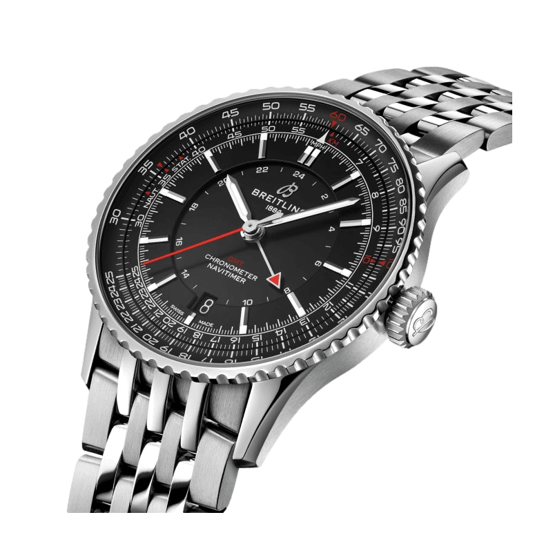Breitling Navitimer Automatic GMT 41mm Men's Watch - Black Dial with Stainless Steel Bracelet - Perfect for Business Travel & Luxury Timekeeping