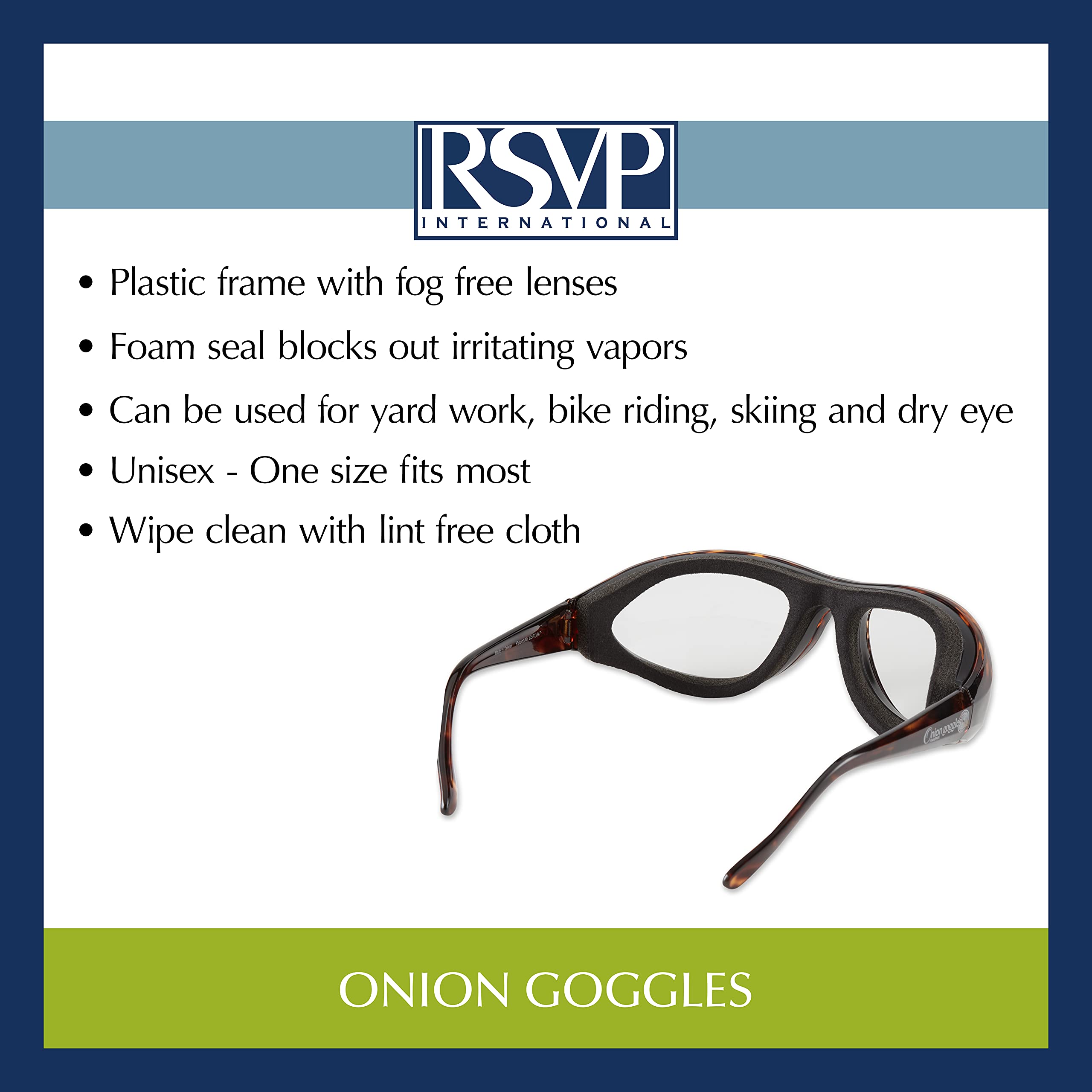 RSVP International Endurance Onion Goggles - Tear-Free Eye Protection for Cooking & Food Prep - Black (1 Count) - Perfect for Chefs, Home Cooks & Kitchen Safety