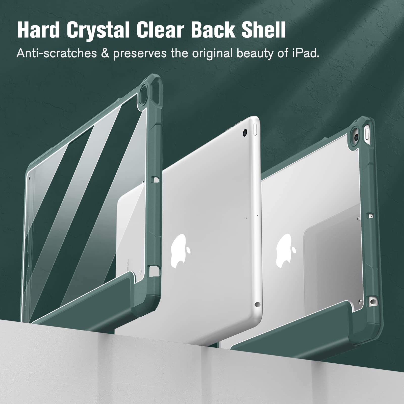 Fintie Hybrid Slim Shockproof Case for iPad 6th/5th Gen (2018/2017) & iPad Air 2/Air 1 (9.7 Inch) - Clear Transparent Back Cover with Built-in Apple Pencil Holder, Midnight Green - Perfect for Work, School & Travel Protection