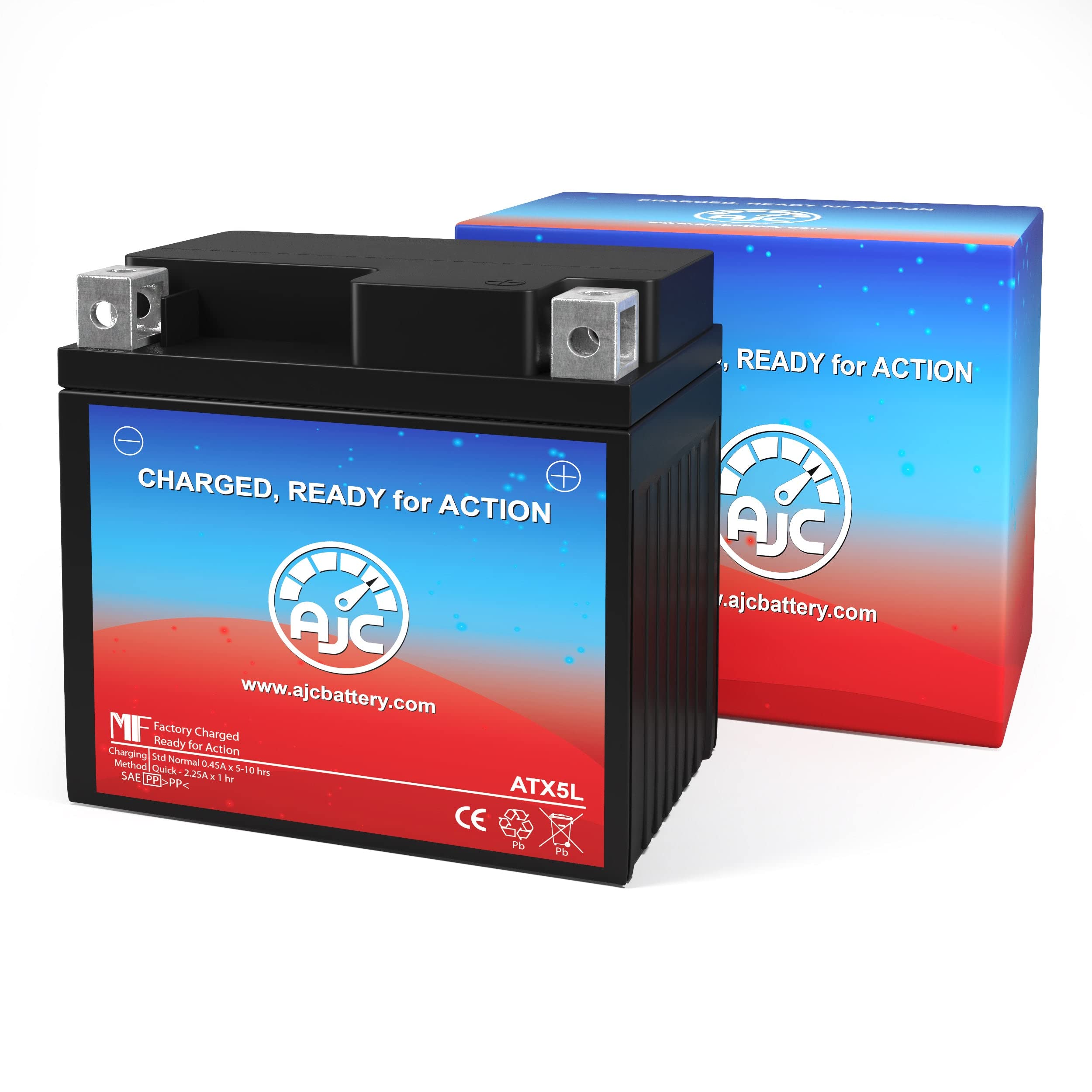 AJC Replacement Battery Compatible with Power Sonic PTX5L-BS - 12V 5Ah Sealed Lead Acid Powersports Battery for ATV, Motorcycle, Scooter - Maintenance-Free & Reliable Power Solution