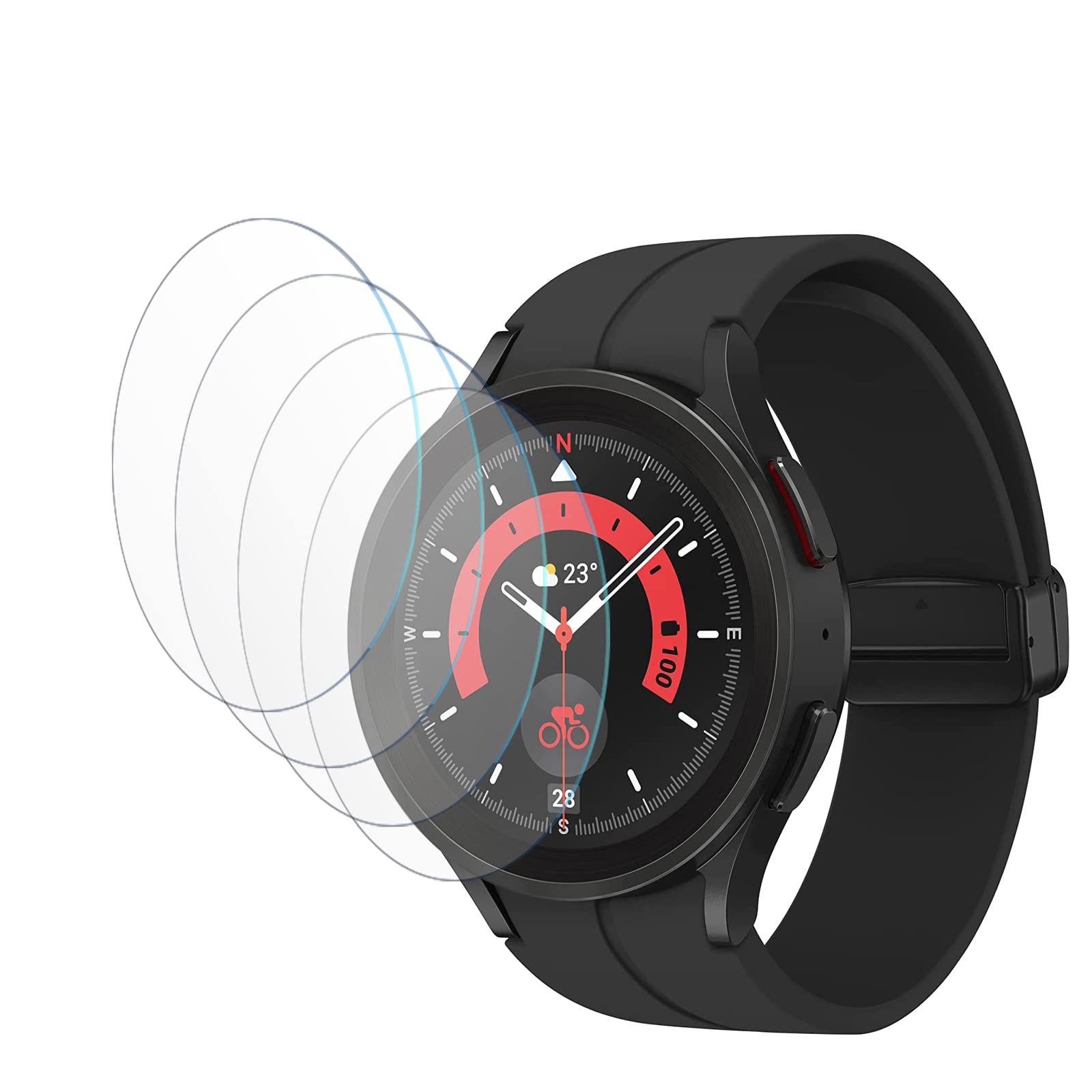 4-Pack Tempered Glass Screen Protector for Samsung Galaxy Watch 5 Pro 45mm - HD Clear, Bubble-Free, Scratch-Resistant for Workouts & Outdoor Activities