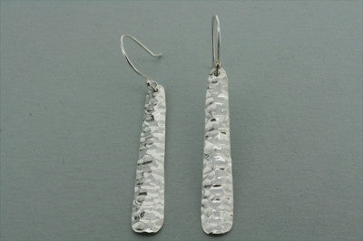 Stylish Narrow Convex Battered Drop Earrings in Sterling Silver - Perfect for Casual & Evening Wear