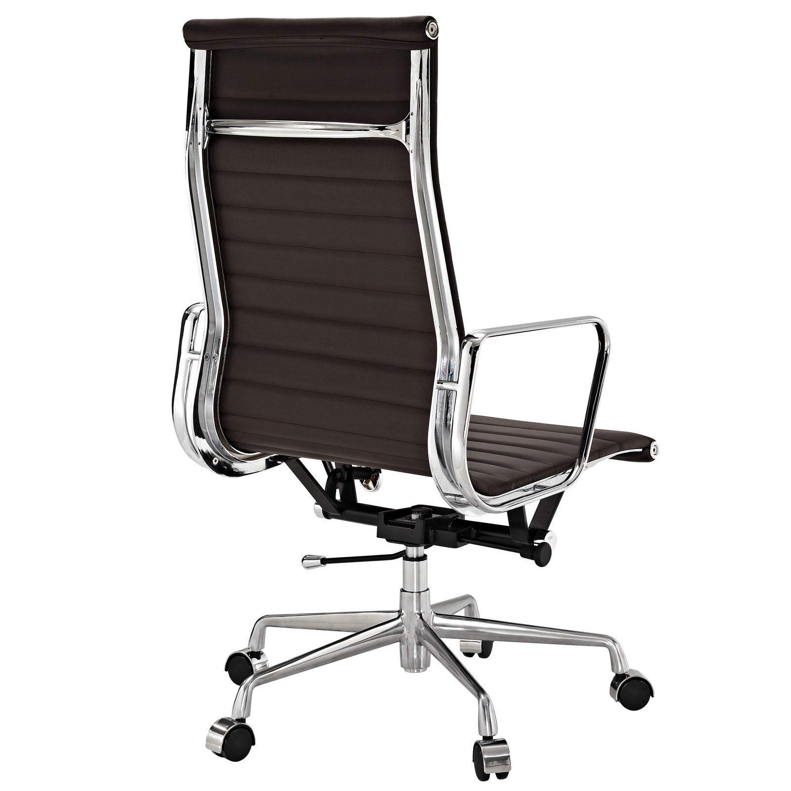 AG Ribbed High Back Office Chair - Premium Italian Leather, Dark Brown - Ergonomic Design for Home and Office Workspaces