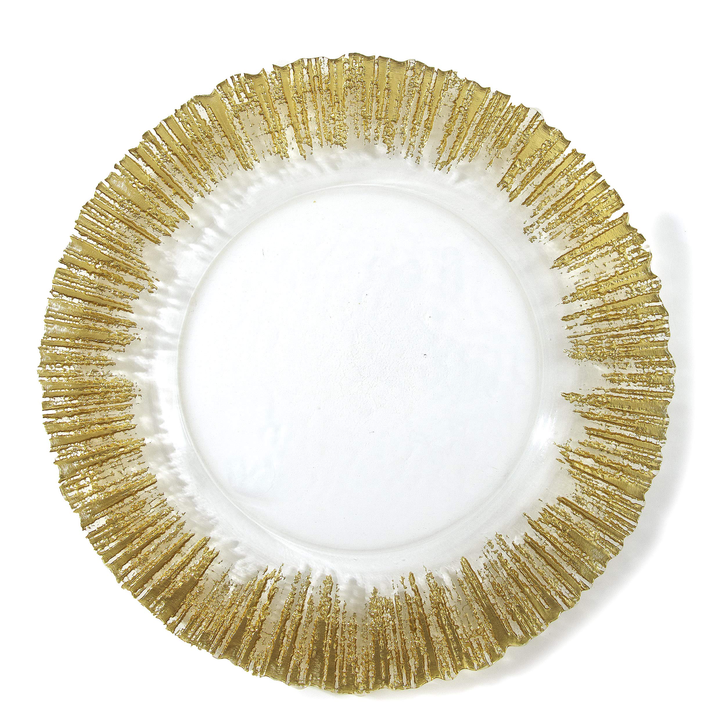 Elegant Sunburst Gold Charger Plates Set of 4 - 13 Inch Round Decorative Dinner Plates for Wedding, Party & Formal Dining Table Setting