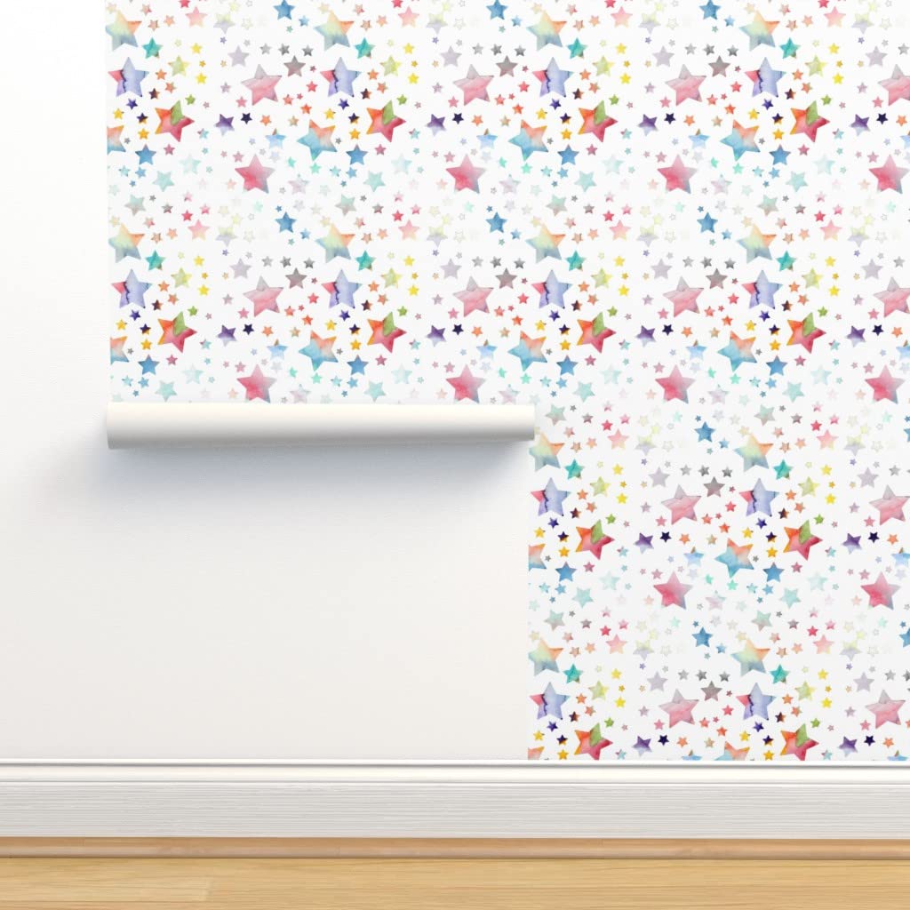 12ft x 2ft Peel & Stick Removable Wallpaper - Watercolor Rainbow Stars Space Astronomy Design | Gender Neutral Nursery Decor | Easy DIY Home & Office Wall Covering