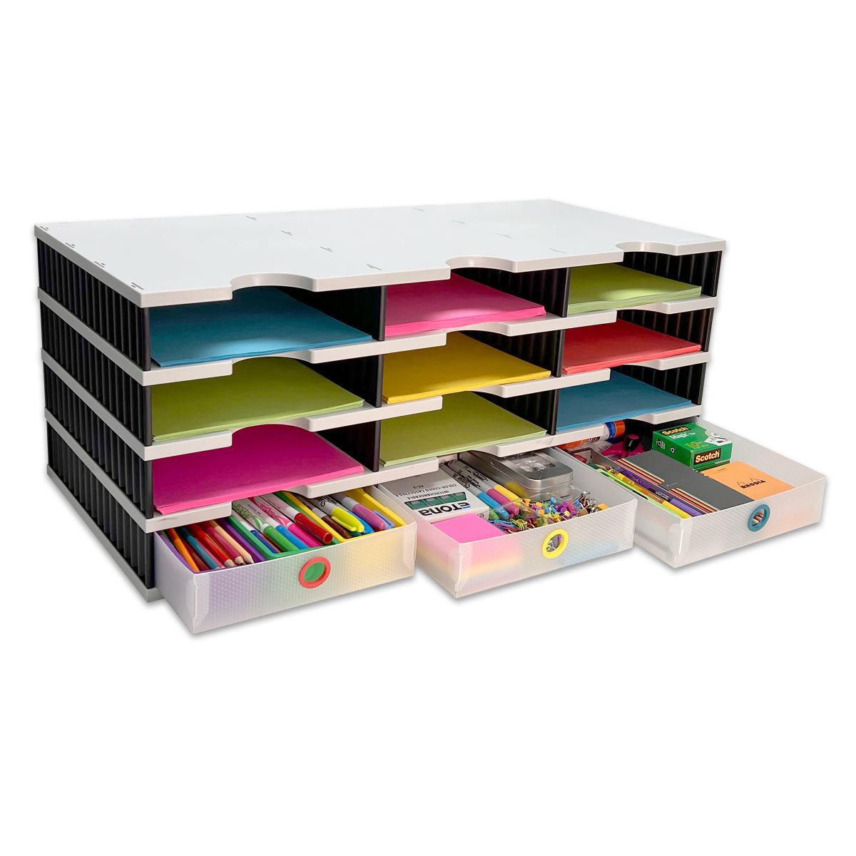 TierDrop 12-Letter Tray Desktop Organizer with 3 Drawers - Compact Office File Sorter for Documents, Forms & Supplies - Perfect for Home Office, School & Workspace Organization