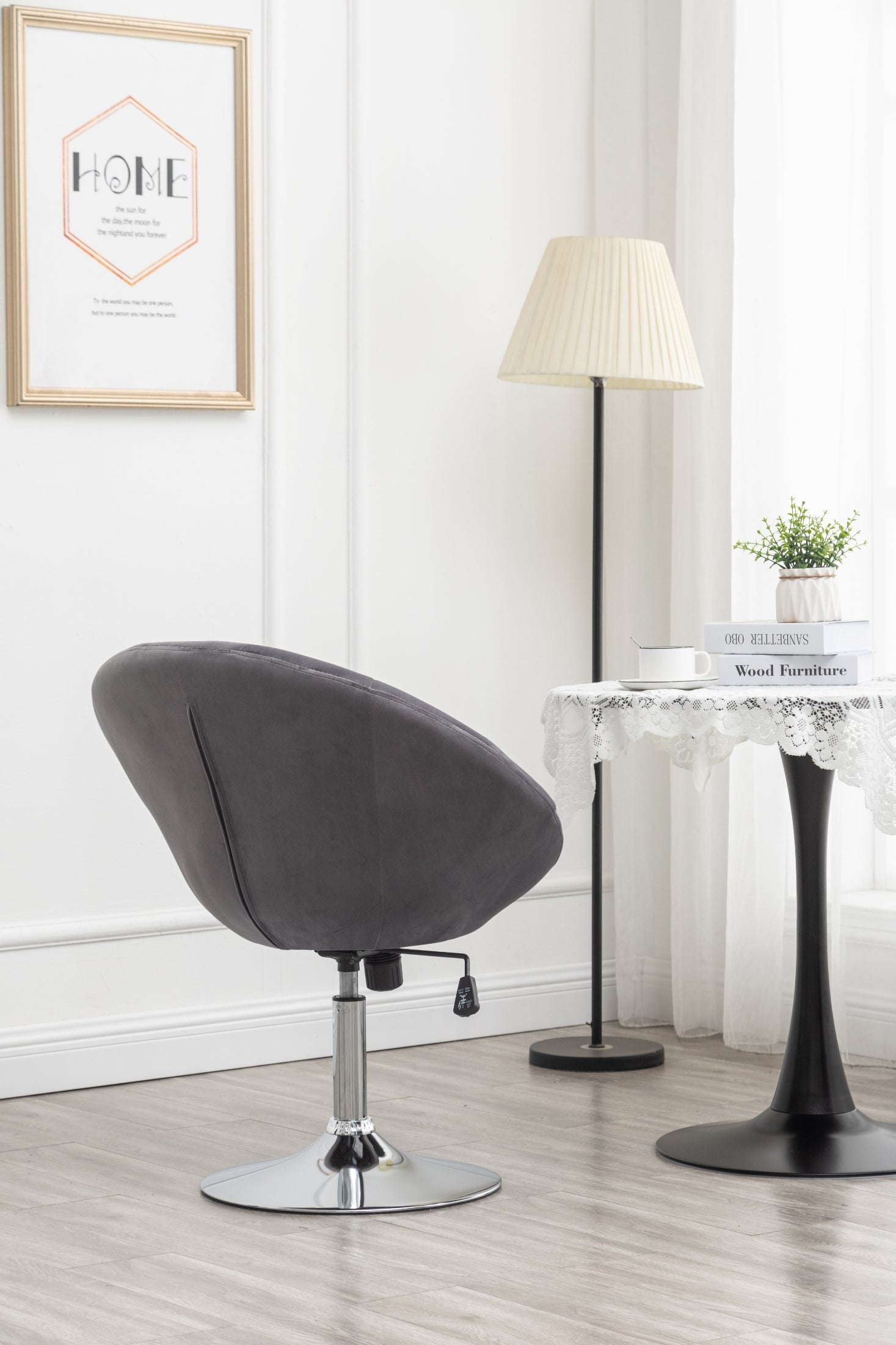 Roundhill Furniture Noas Velvet Upholstered Tufted Back Swivel Accent Chair - Gray Velvet Lounge Chair for Living Room, Bedroom & Office - Modern Comfortable Reading Chair with 360° Rotation