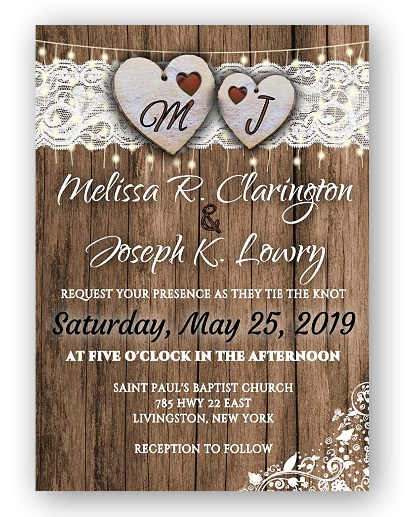 Rustic Wedding Invitations - Personalized Custom Barn Country Invites with Envelopes (Set of 50 Cards) for Country Weddings, Barn Weddings & Themed Events