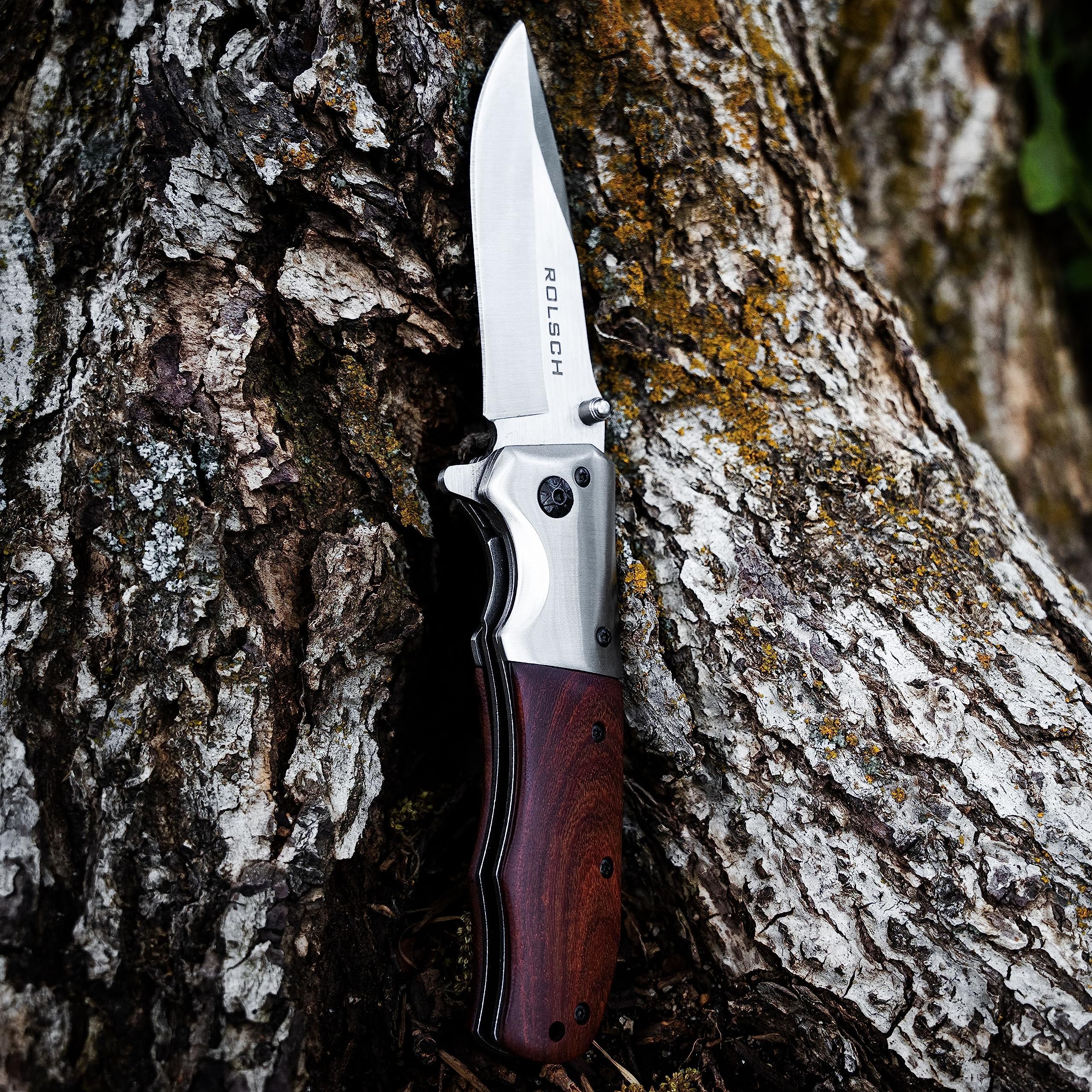 Premium Spring Assisted Folding Pocket Knife - Stainless Steel Blade with Rosewood Handle & Secure Pocket Clip - Ideal for Hunting, Camping, Survival, Tactical & Everyday Carry (EDC) - Perfect Outdoor Gear for Adventurers & Professionals