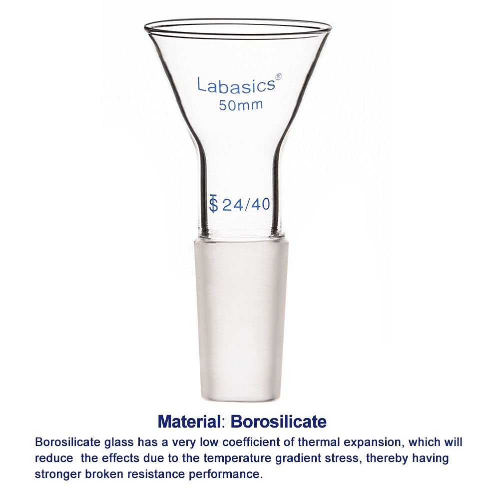 Labasics Glass Short Stem Powder Funnel - 50mm Top Outer Diameter with 24/40 Inner Joint - Premium Filter Funnel for Chemistry Labs, Essential Oil Blending & DIY Cosmetic Making