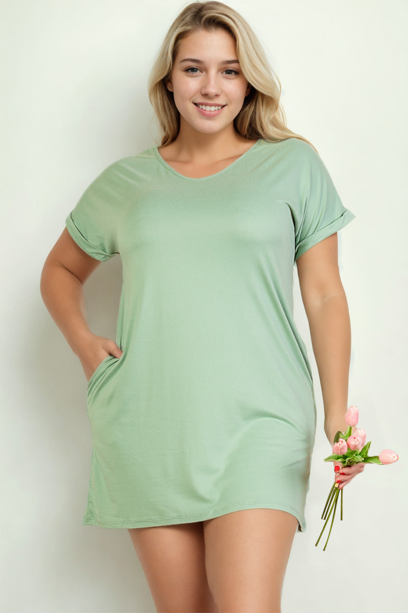 Plus Size Cap Sleeve Mini Dress with Pockets - Flattering Casual Summer Dress for Women, Perfect for Beach, Vacation & Date Nights