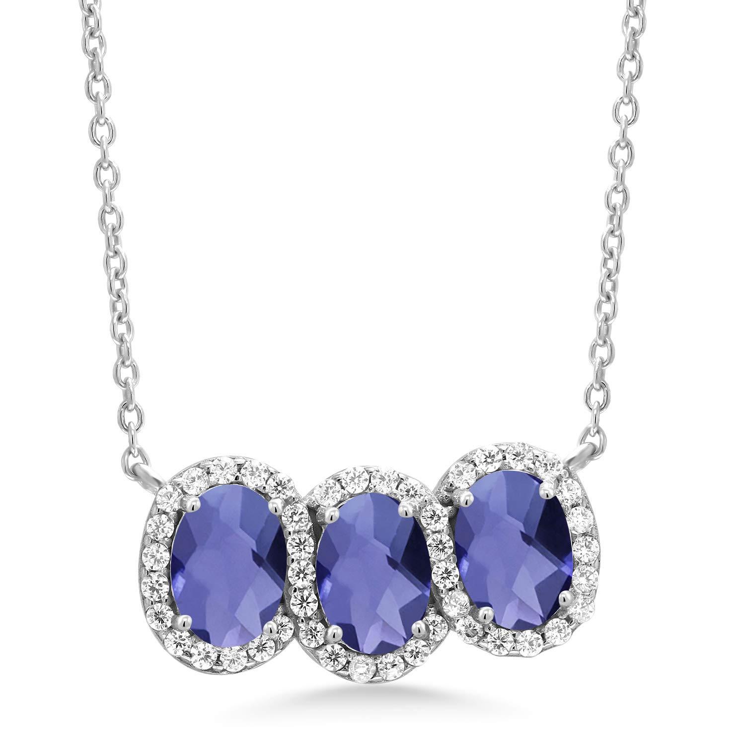 Gem Stone King 925 Sterling Silver Birthstone Necklace for Women | 3 Stone Oval Pendant (7x5mm) with 18