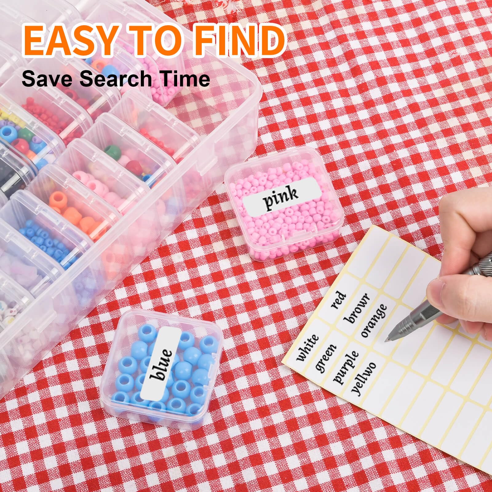 90-Piece Small Clear Plastic Bead Organizer Box with Hinged Lid & Labels - Craft Storage Containers for Jewelry, Bracelets, Diamonds, Clay Beads, Screws, Seeds & Small Parts - Perfect for DIY Crafts, Home Organization & Workshop Storage