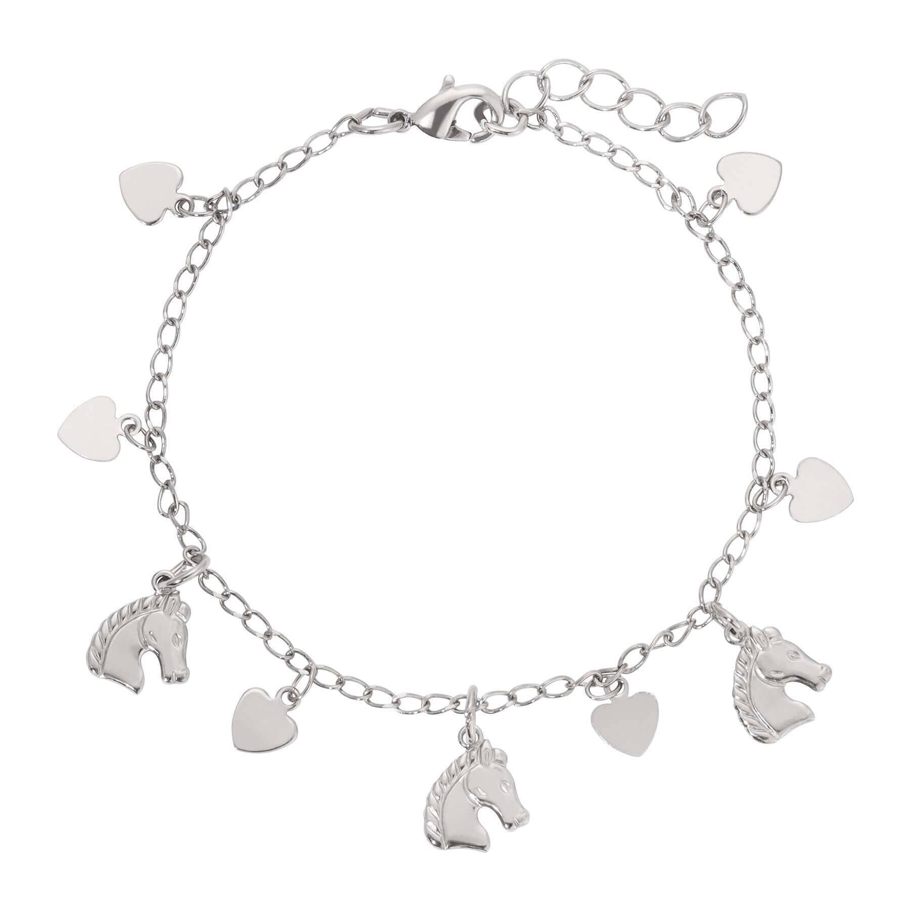 1928 Jewelry Equine & Heart Charms Bracelet for Women - Sterling Silver Horse & Love Charm Bracelet - Perfect Gift for Equestrian Lovers, Valentines Day & Anniversary