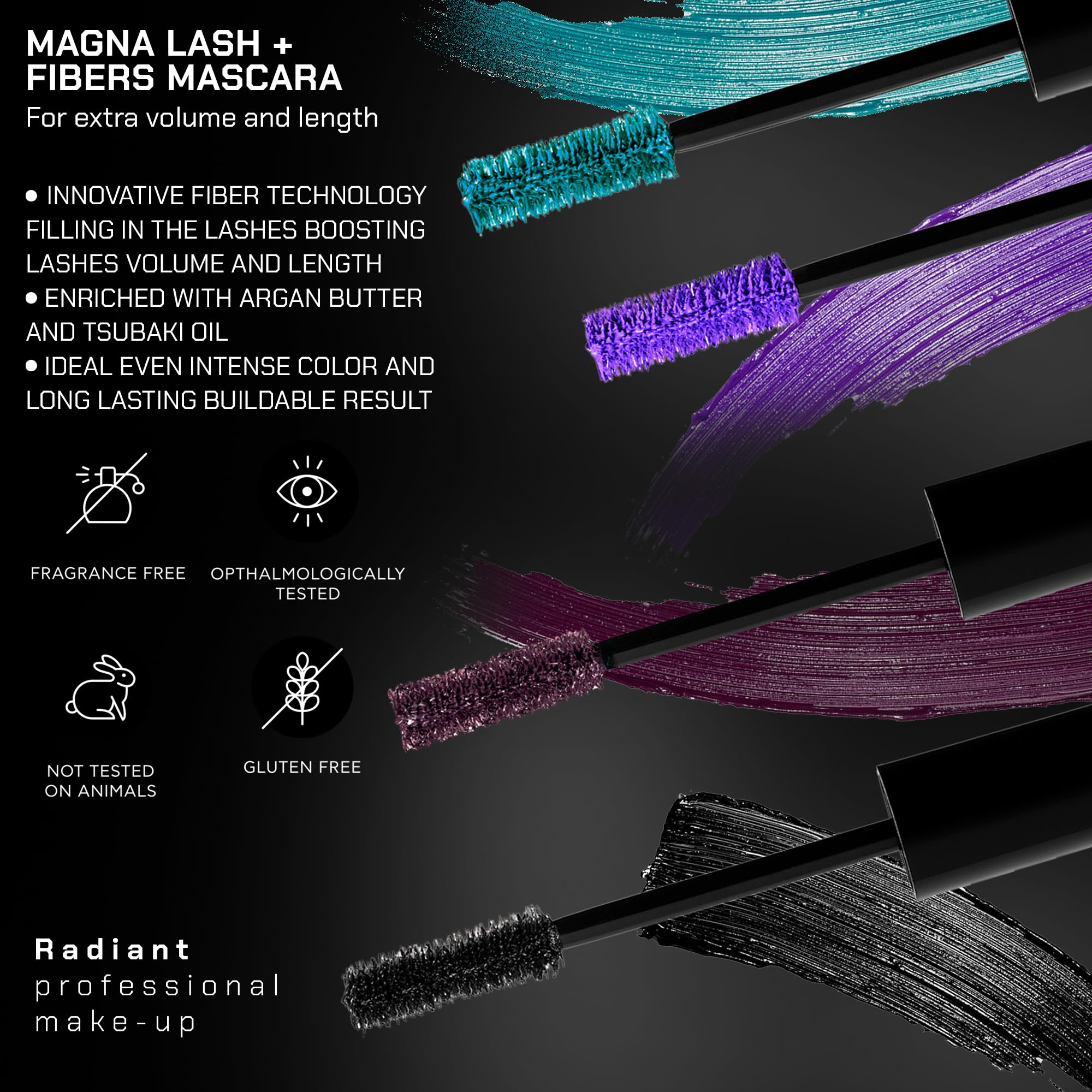 Radiant Professional Lengthening Mascara - Volumizing Fiber Lash Mascara for Extreme Length & Volume | Natural Wax Formula, Cruelty-Free & Smudge-Proof | Silicone Brush (0.43 oz, Black) - Perfect for Daily Wear, Special Occasions & Photography