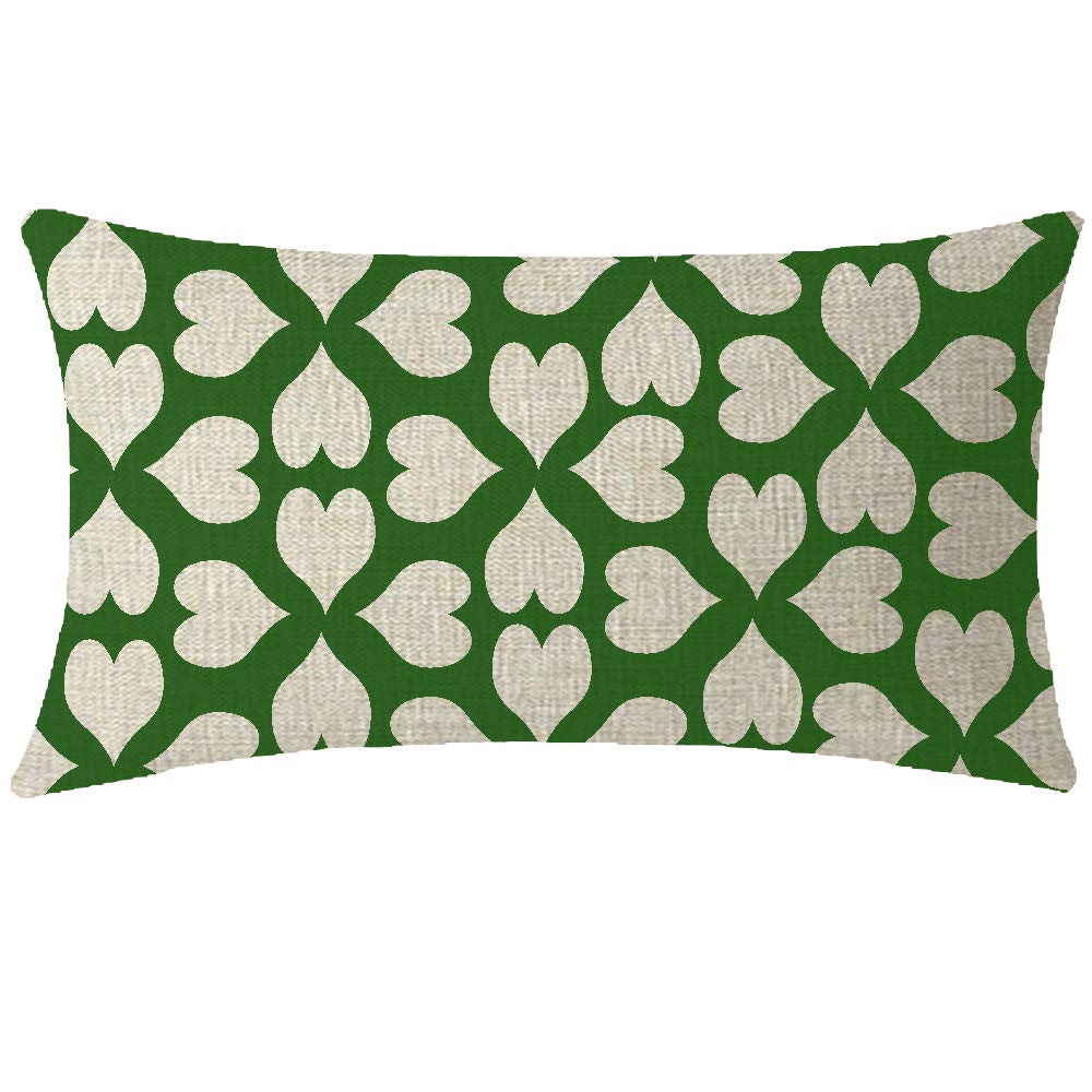 ITFRO Happy St. Patrick's Day Shamrock Pillow Cover - Green Burlap Cotton Linen Cushion Case 12x20 Inches for Couch, Sofa, Outdoor Decor | Irish-Themed Home Accessories for Living Room, Patio & Seasonal Celebrations
